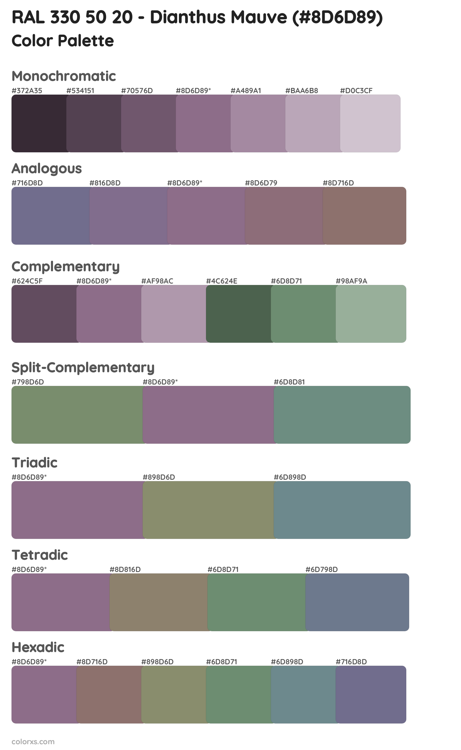 RAL 330 50 20 - Dianthus Mauve Color Scheme Palettes