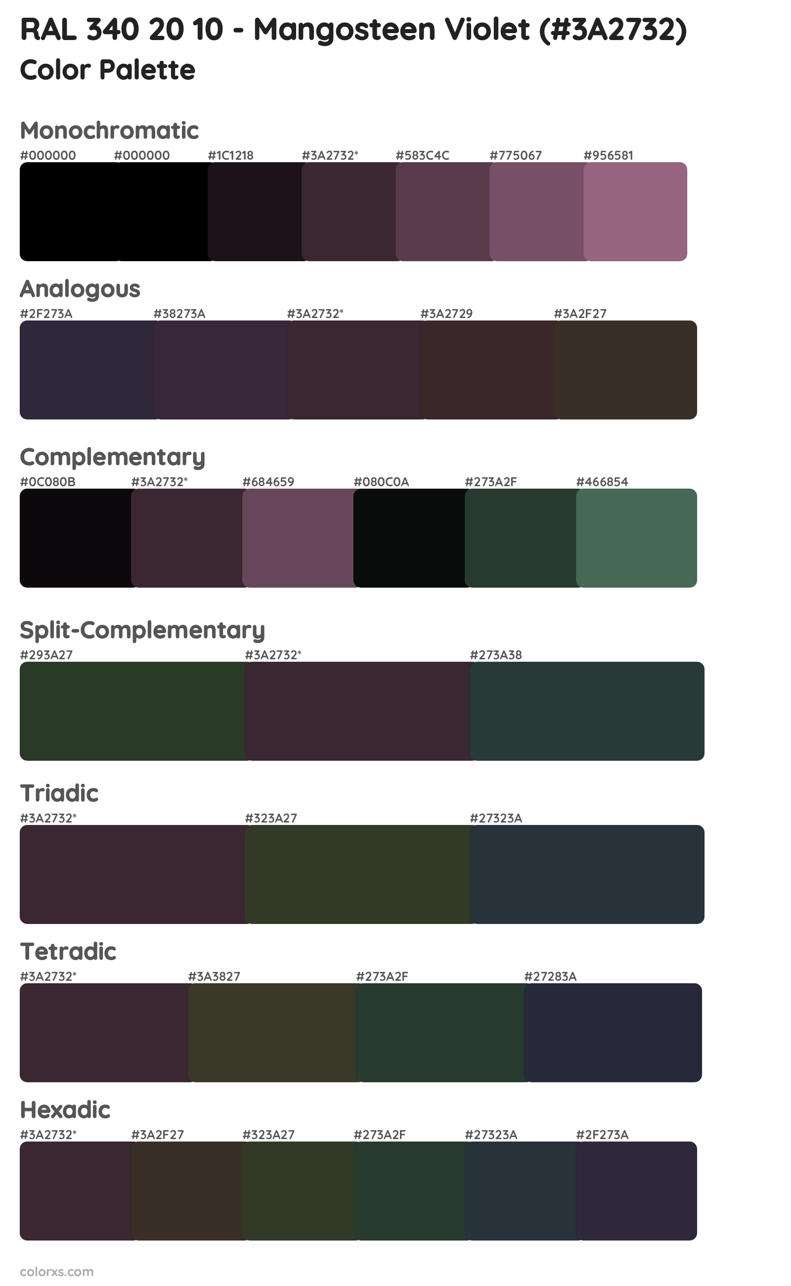 RAL 340 20 10 - Mangosteen Violet Color Scheme Palettes