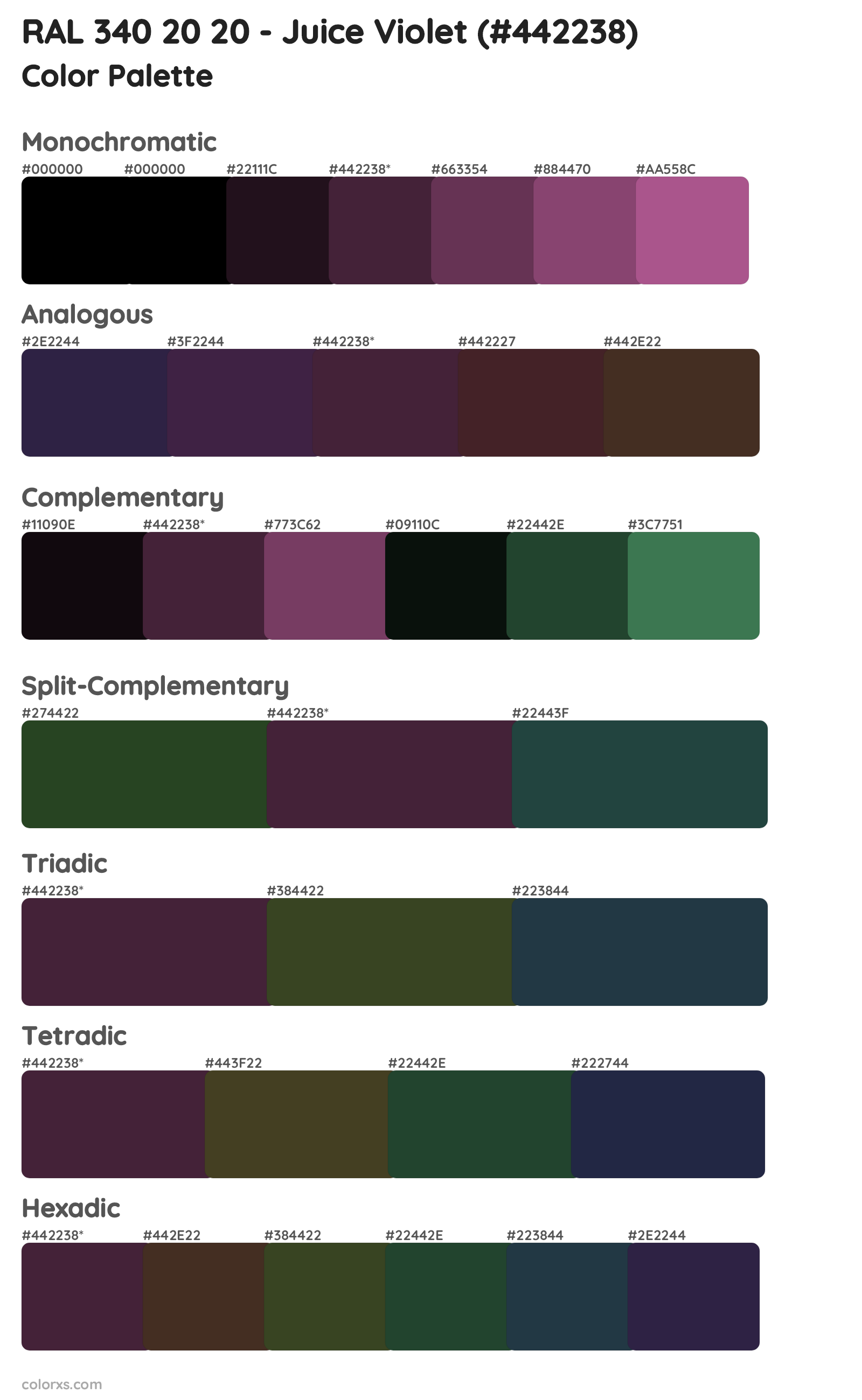 RAL 340 20 20 - Juice Violet Color Scheme Palettes