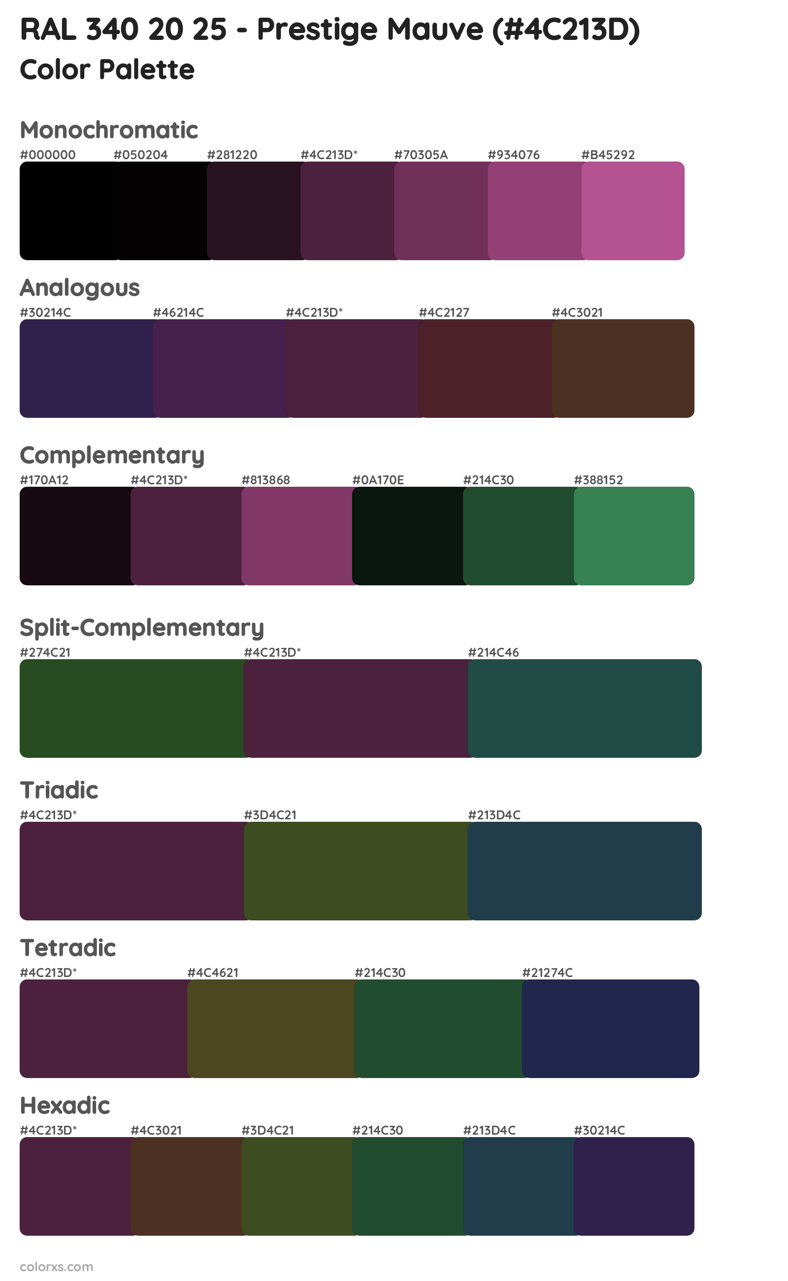 RAL 340 20 25 - Prestige Mauve Color Scheme Palettes
