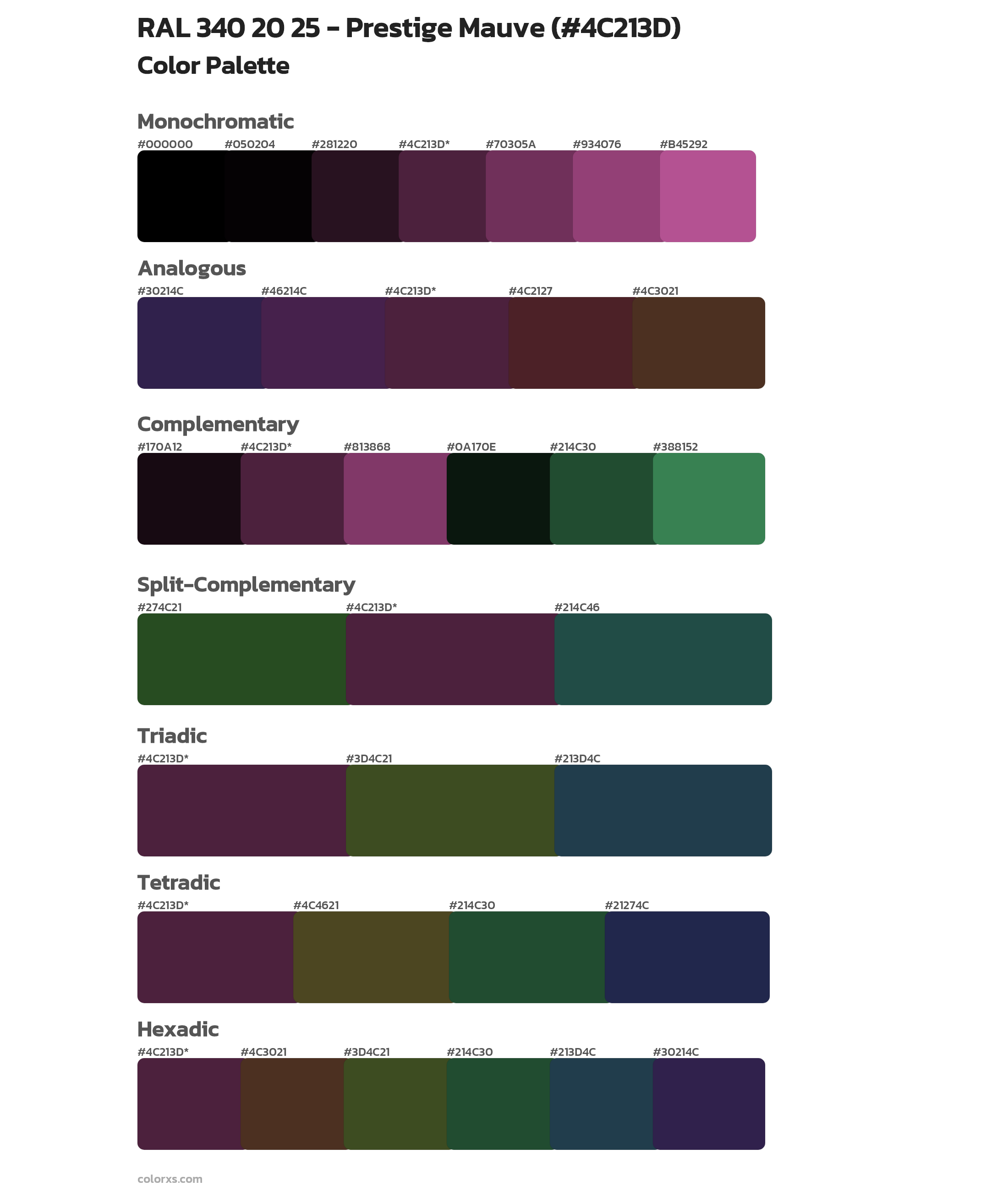RAL 340 20 25 - Prestige Mauve Color Scheme Palettes