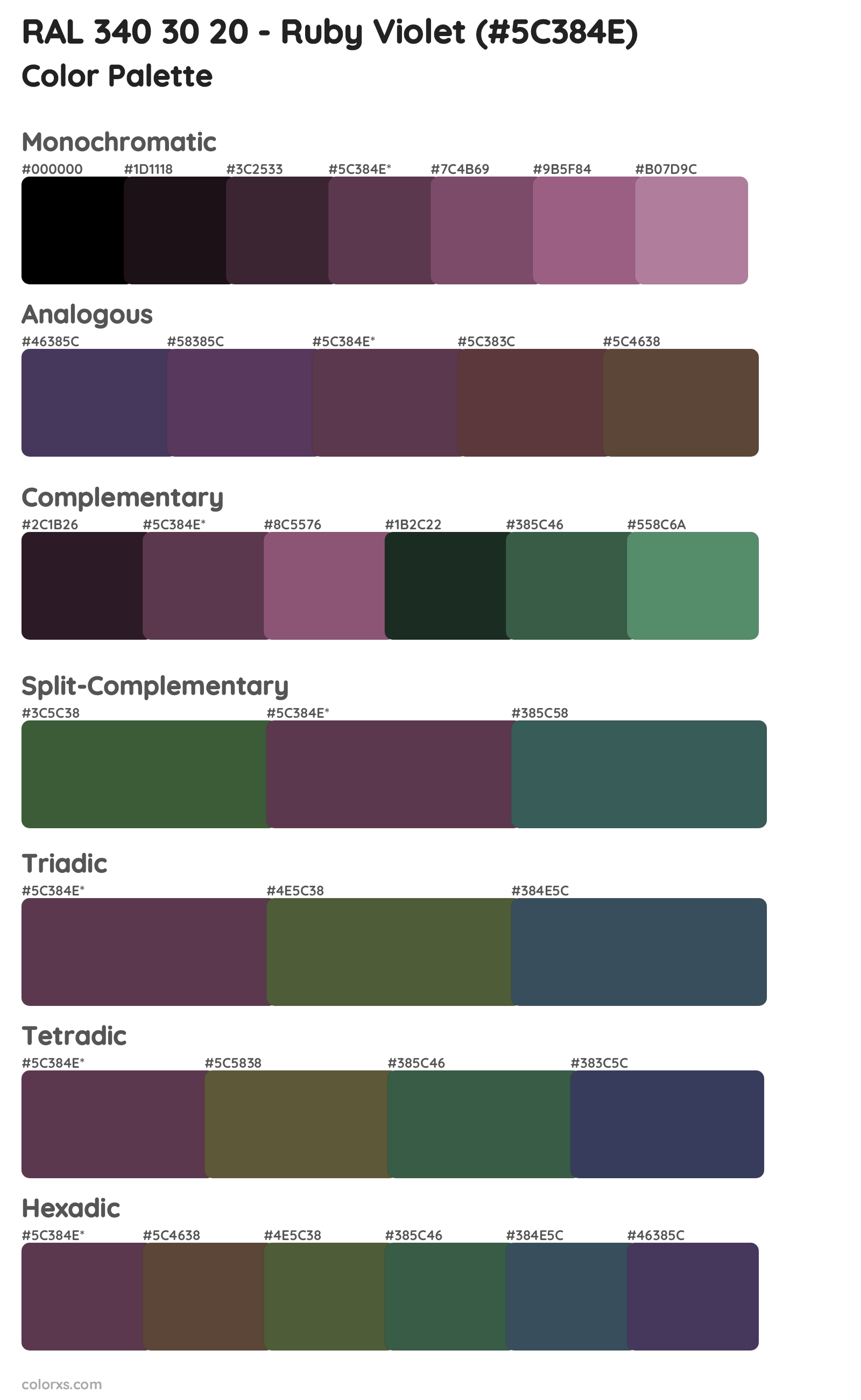 RAL 340 30 20 - Ruby Violet Color Scheme Palettes