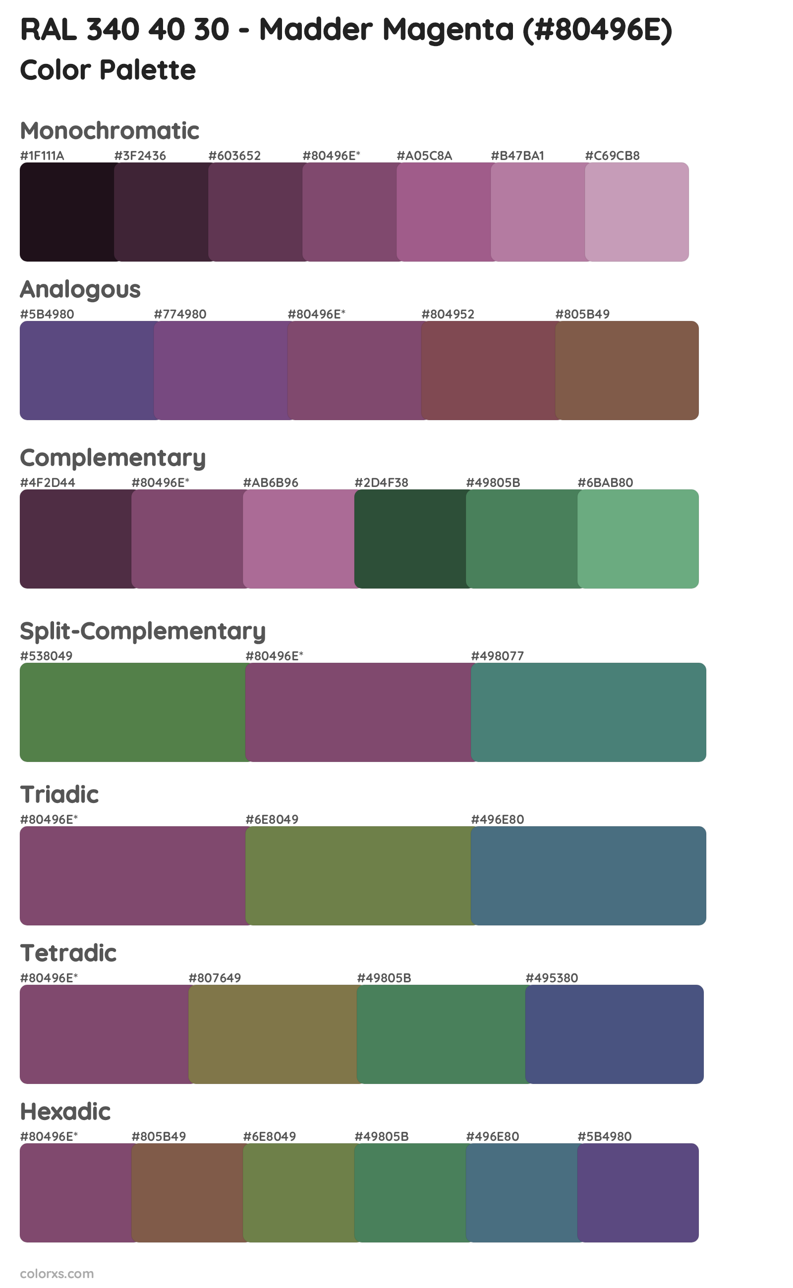 RAL 340 40 30 - Madder Magenta Color Scheme Palettes