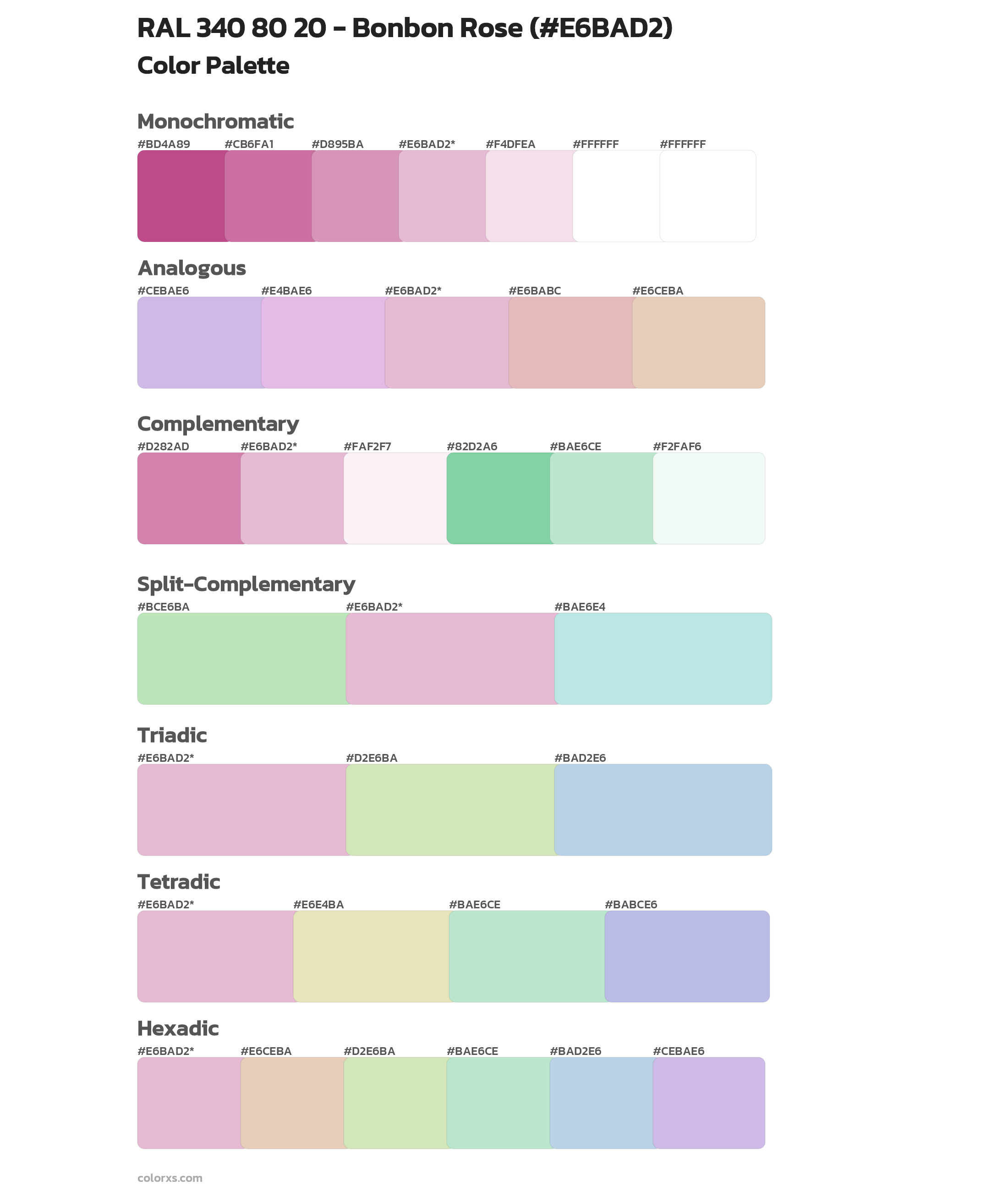 RAL 340 80 20 - Bonbon Rose Color Scheme Palettes