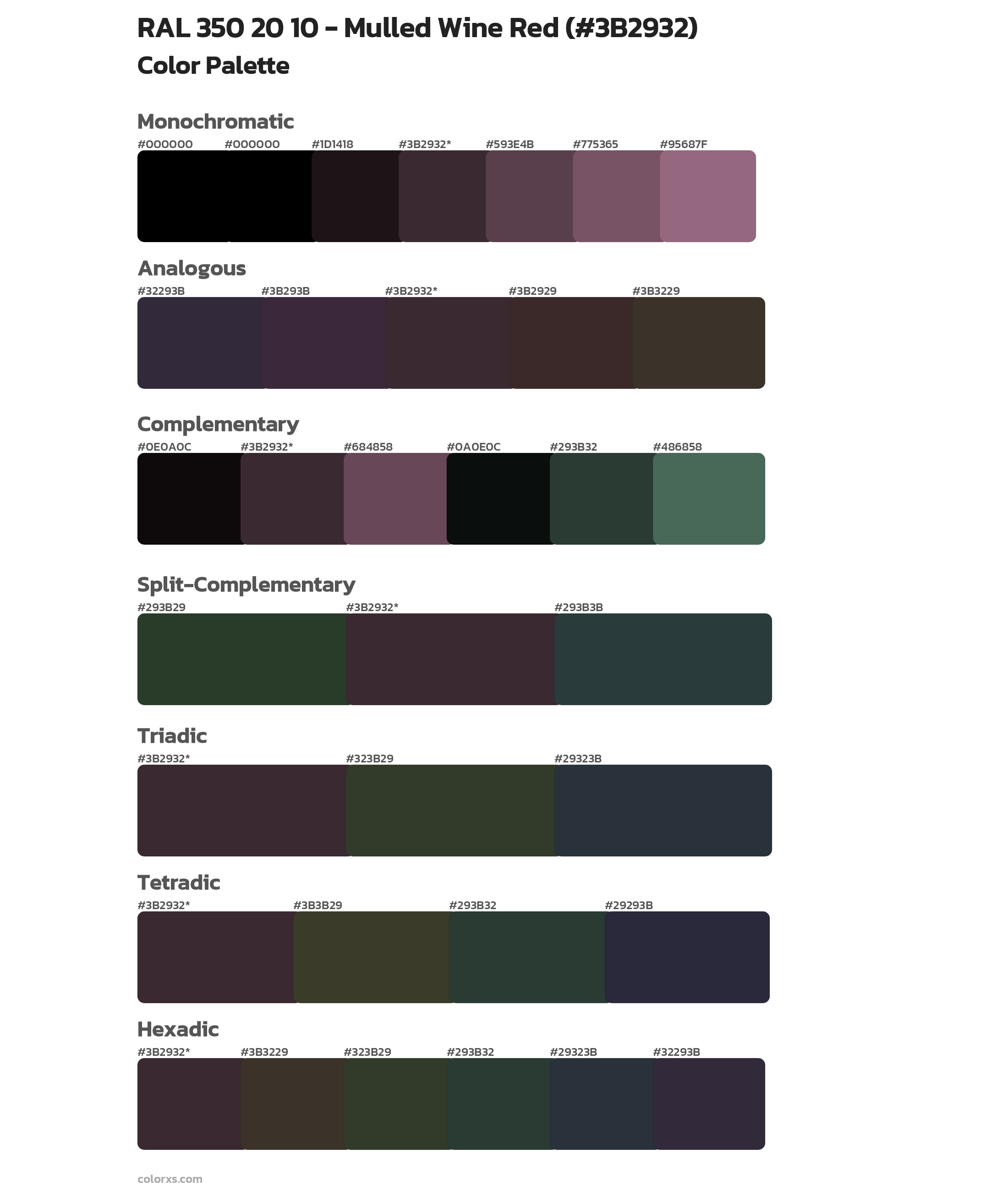 RAL 350 20 10 - Mulled Wine Red Color Scheme Palettes