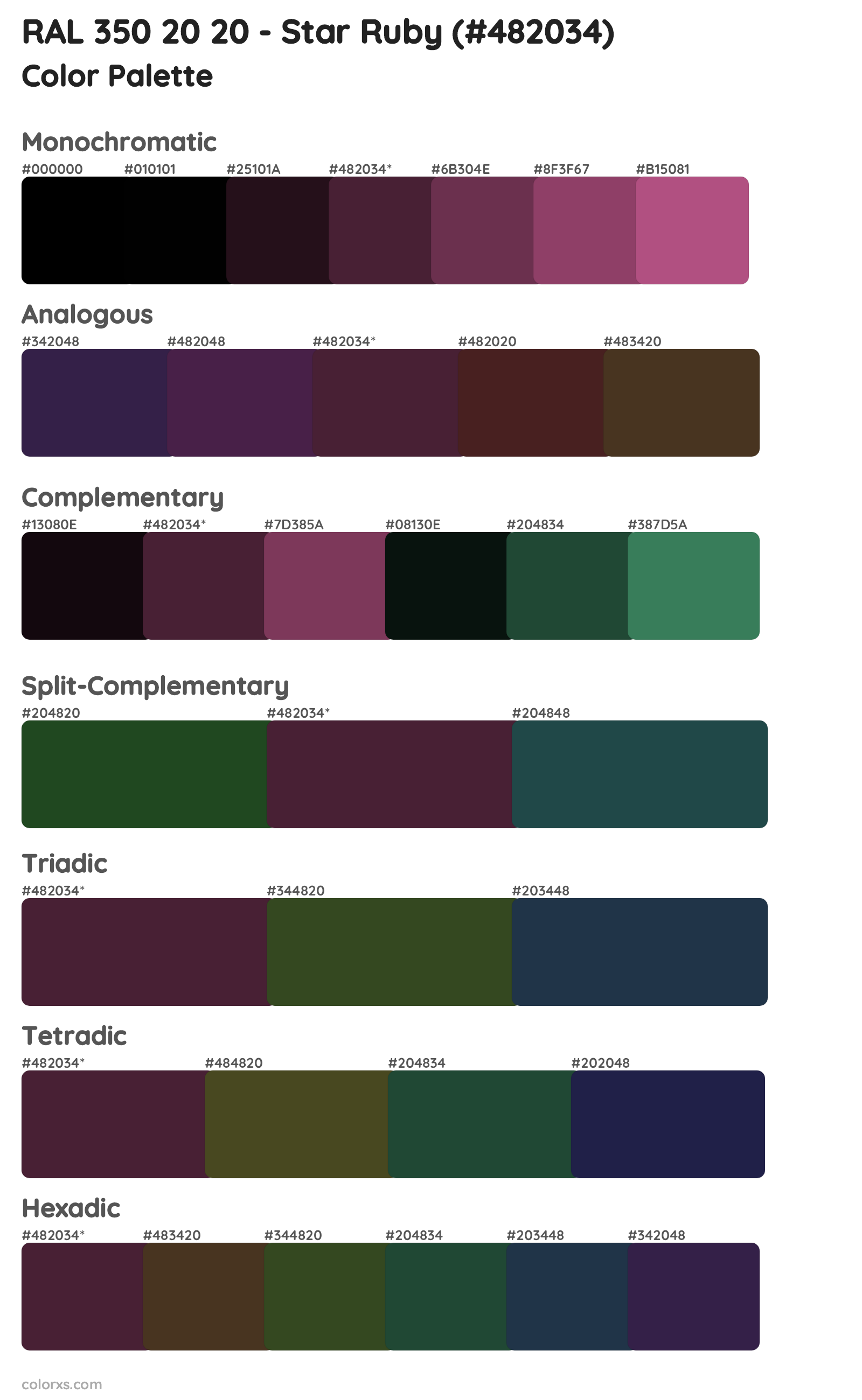 RAL 350 20 20 - Star Ruby Color Scheme Palettes
