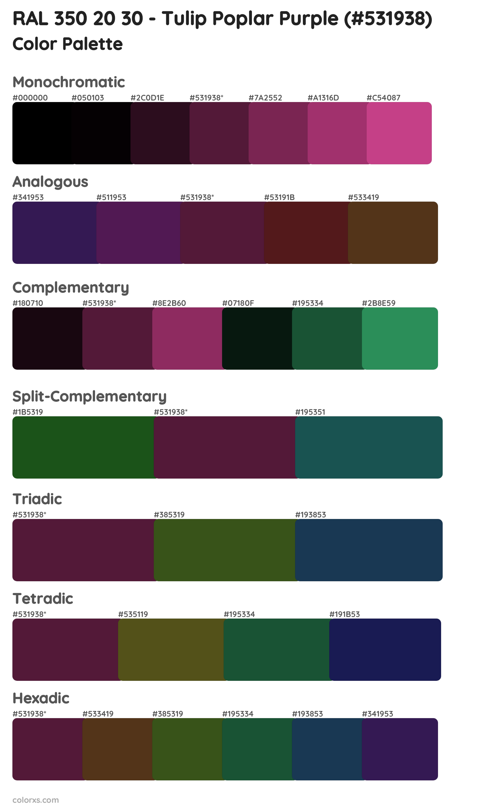 RAL 350 20 30 - Tulip Poplar Purple Color Scheme Palettes