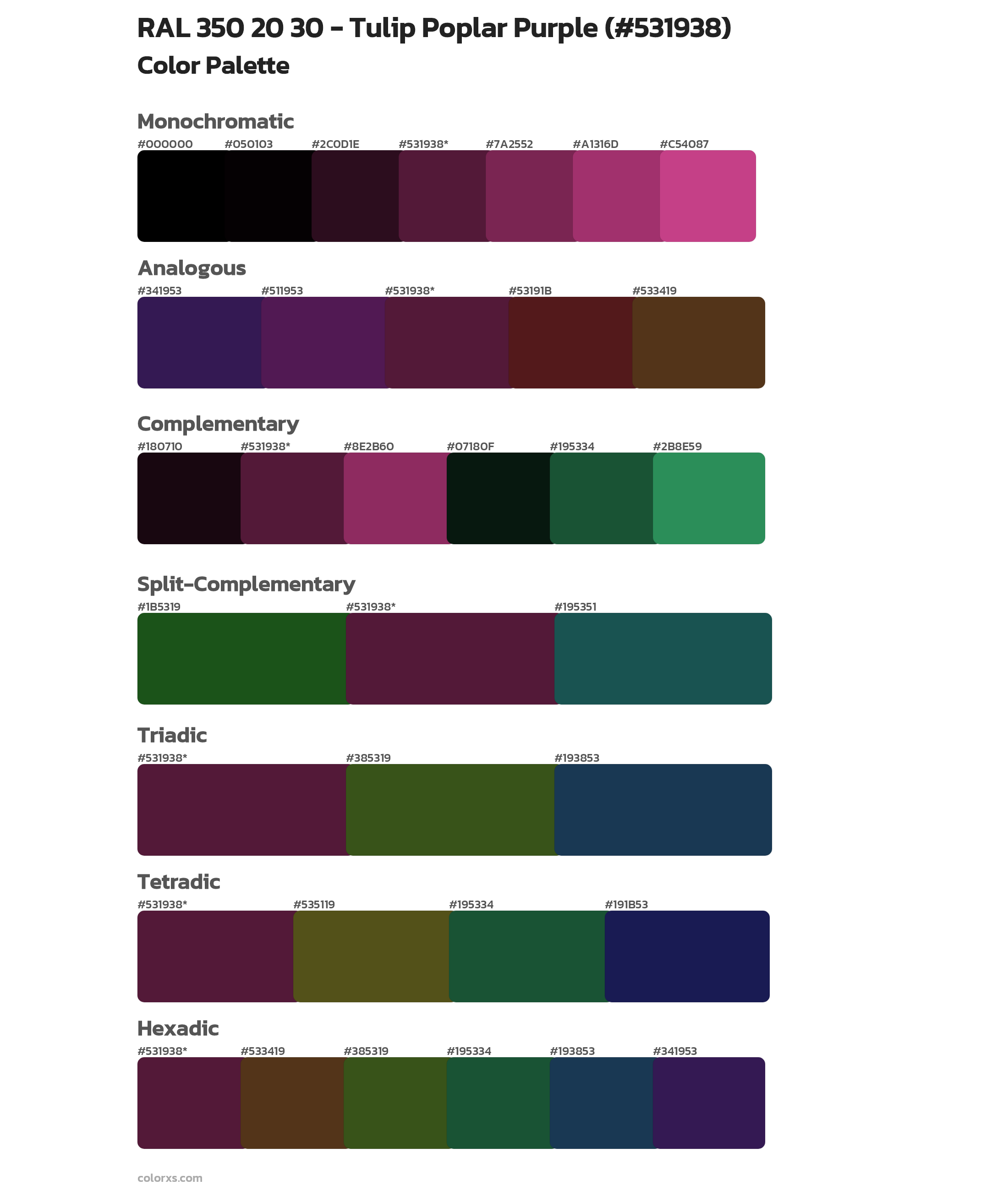 RAL 350 20 30 - Tulip Poplar Purple Color Scheme Palettes