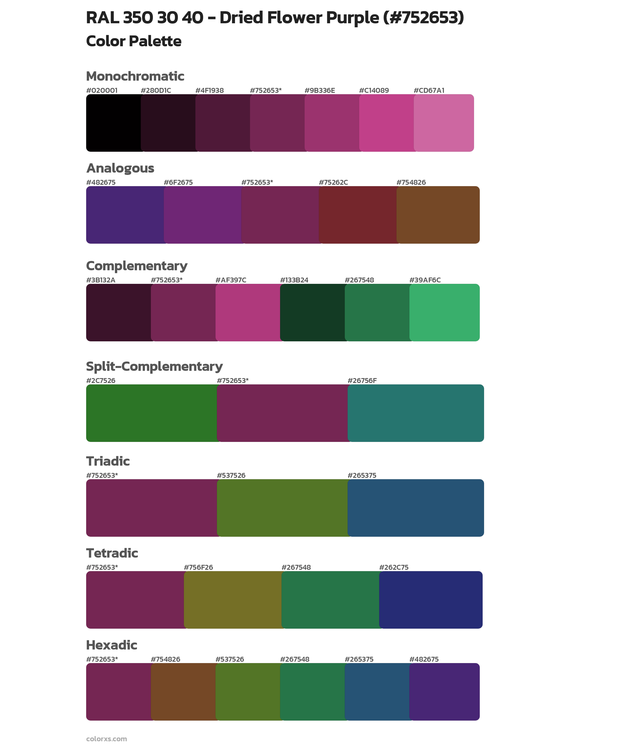 RAL 350 30 40 - Dried Flower Purple Color Scheme Palettes