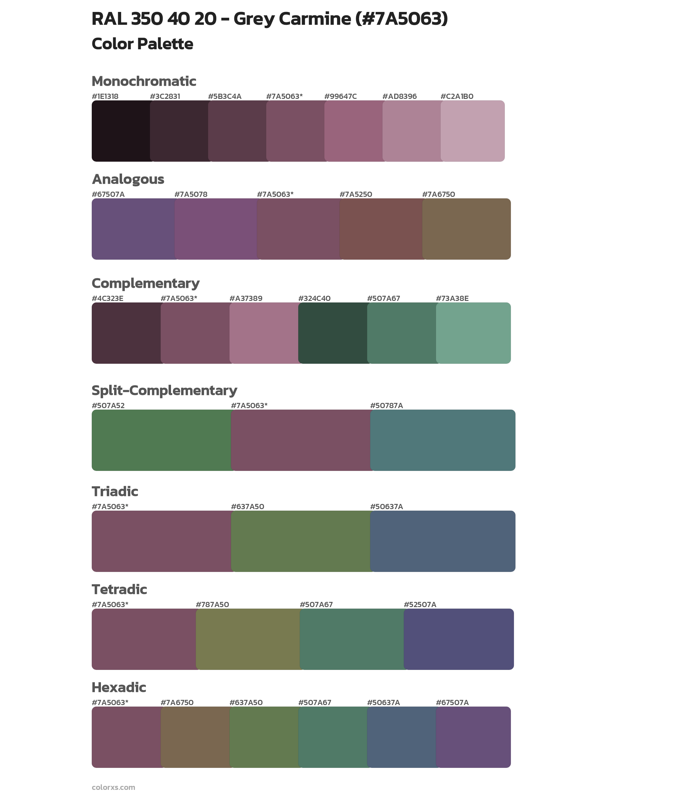 RAL 350 40 20 - Grey Carmine Color Scheme Palettes