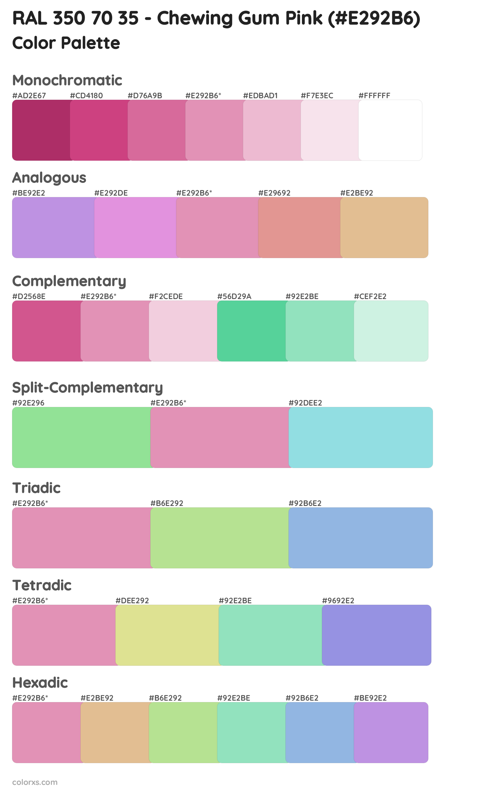 RAL 350 70 35 - Chewing Gum Pink Color Scheme Palettes