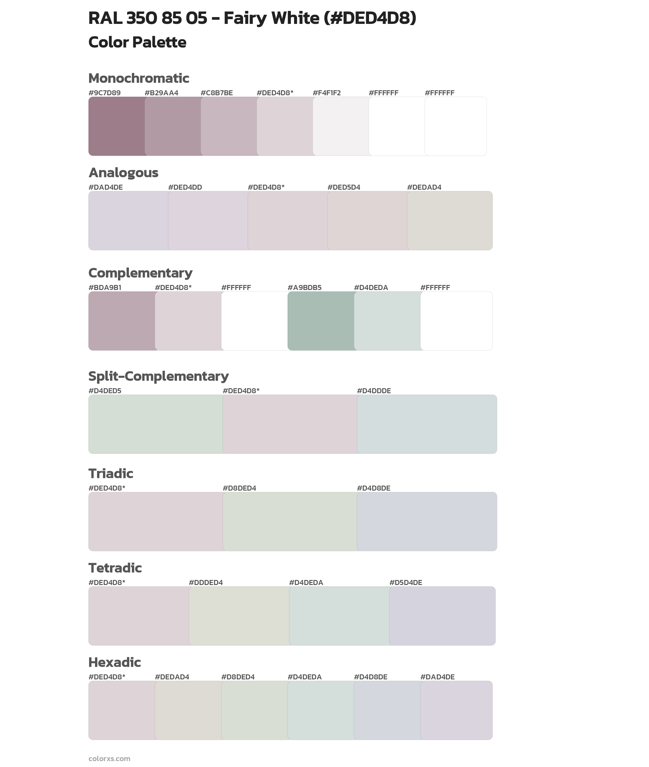 RAL 350 85 05 - Fairy White Color Scheme Palettes