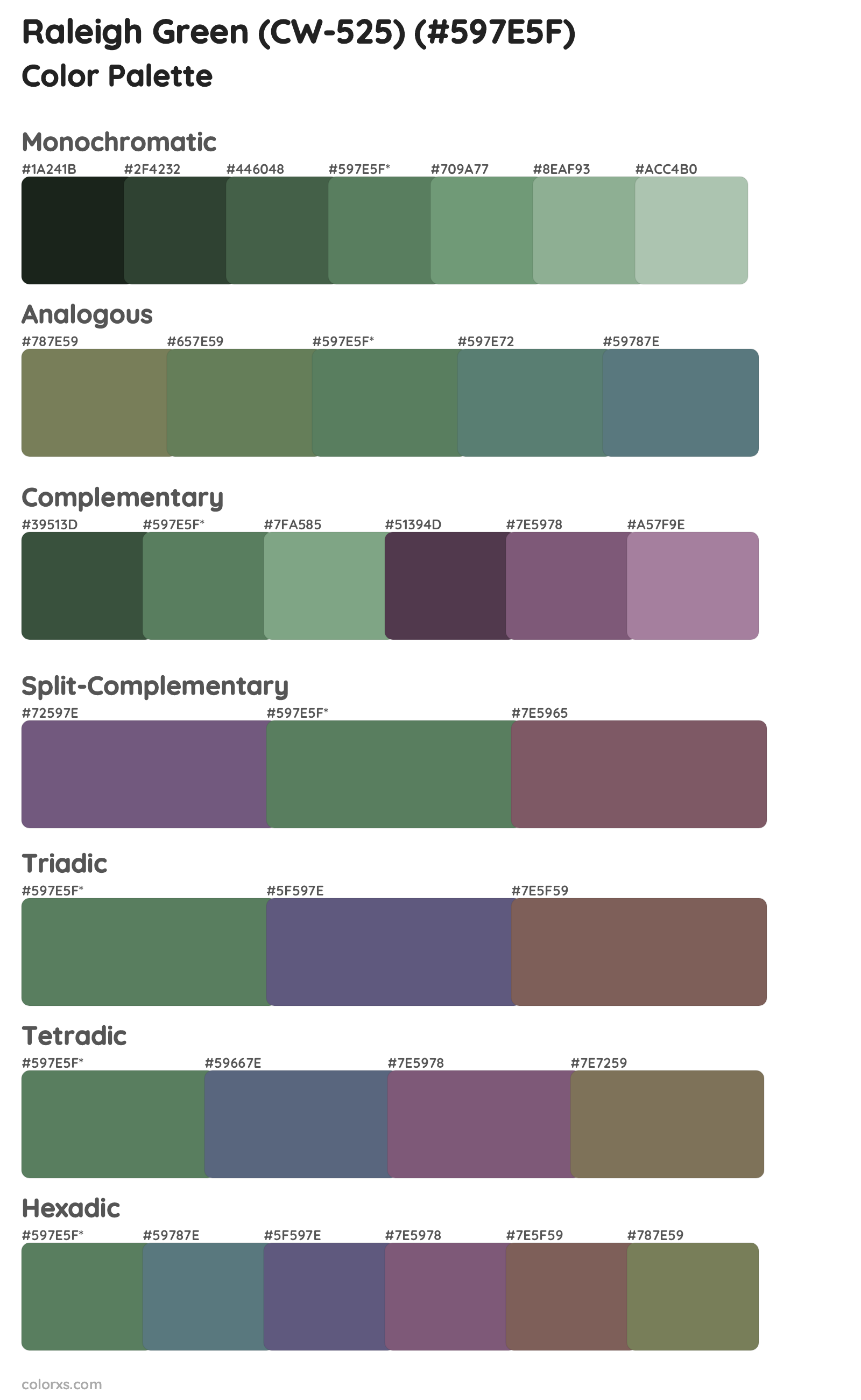 Raleigh Green (CW-525) Color Scheme Palettes