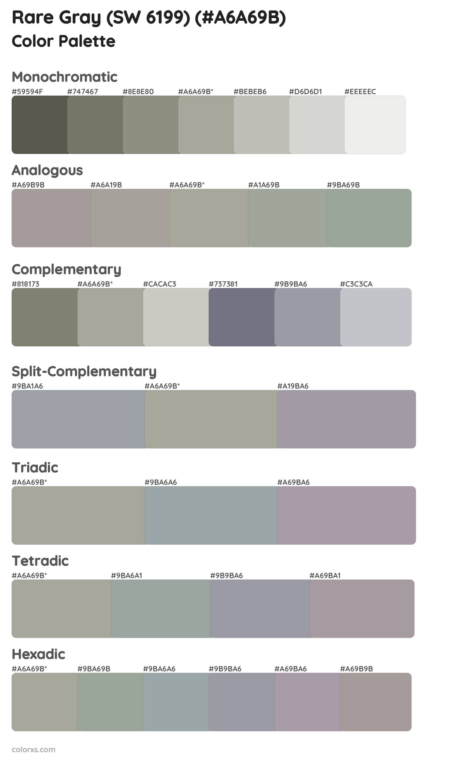 Rare Gray (SW 6199) Color Scheme Palettes