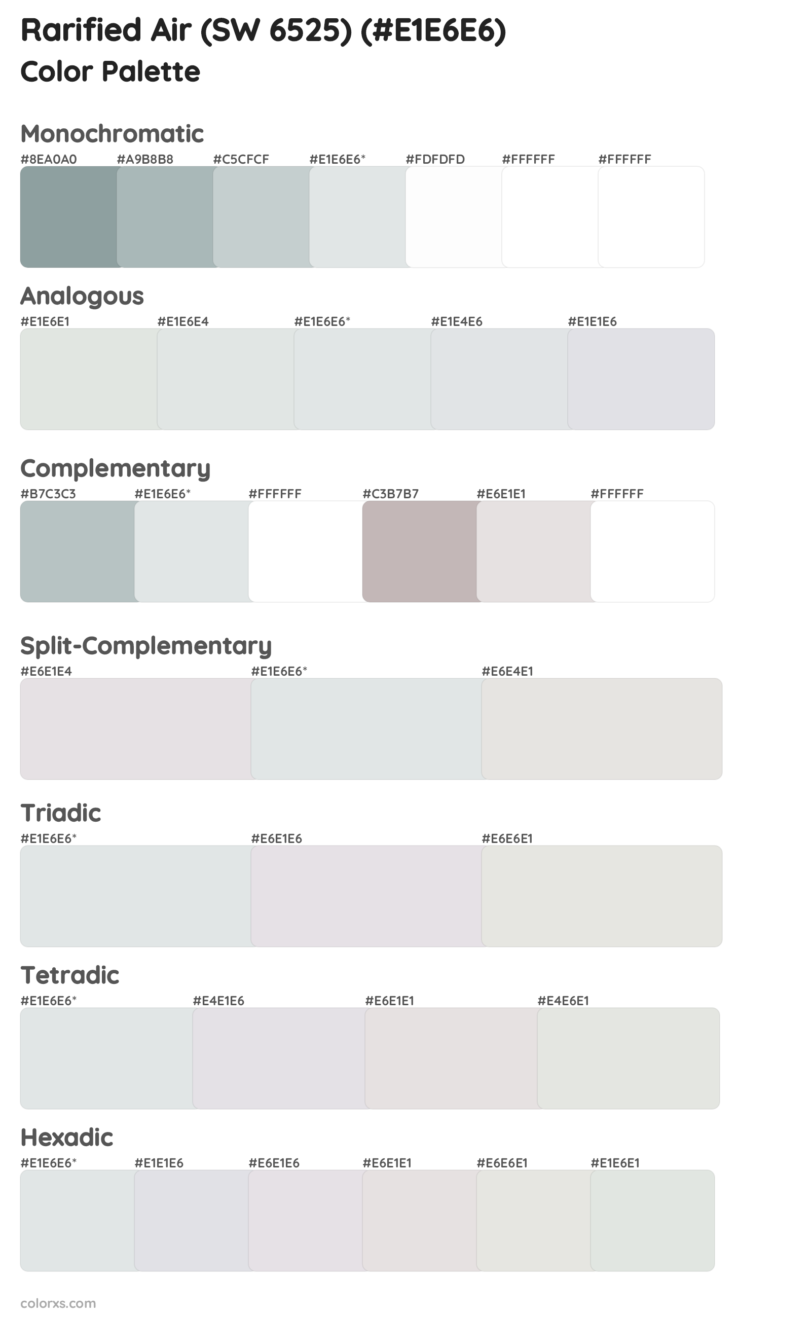 Rarified Air (SW 6525) Color Scheme Palettes