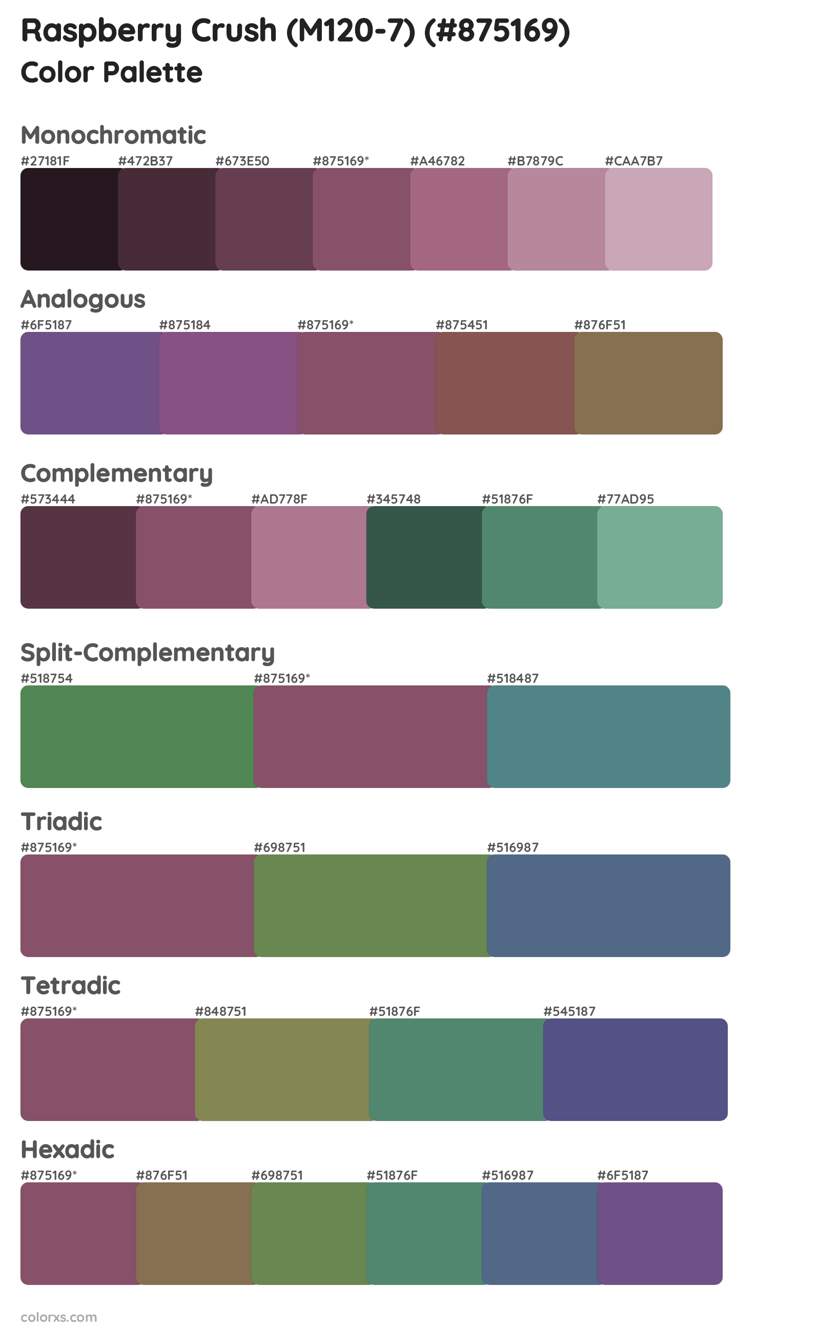 Raspberry Crush (M120-7) Color Scheme Palettes