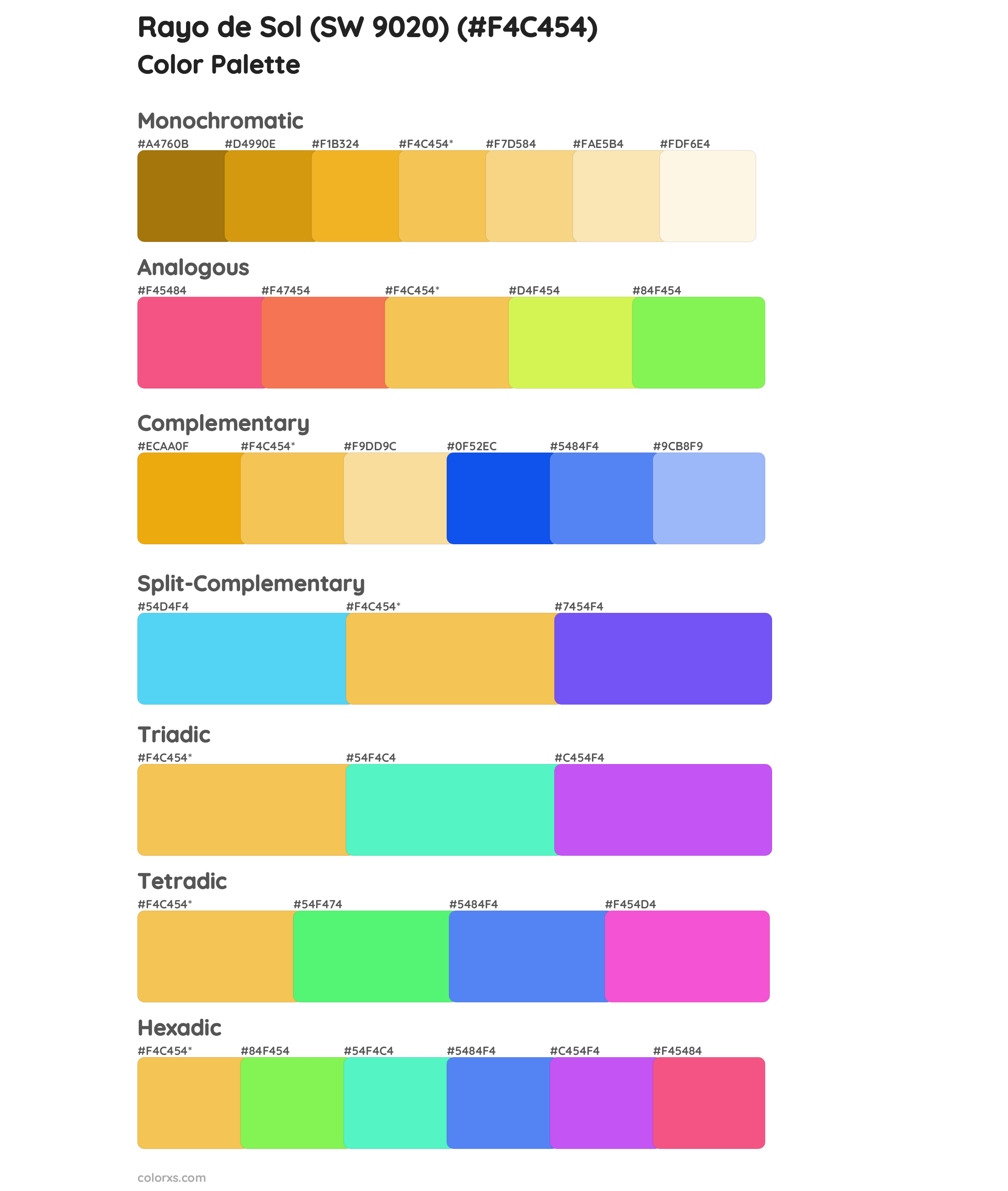 Rayo de Sol (SW 9020) Color Scheme Palettes