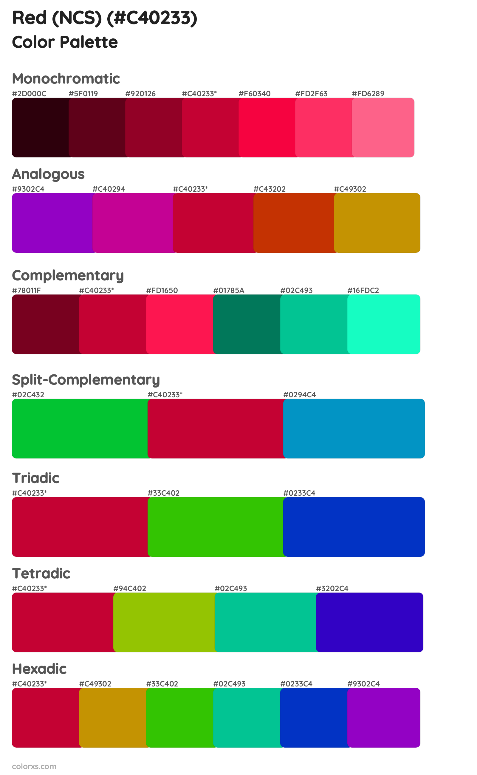 Red (NCS) Color Scheme Palettes