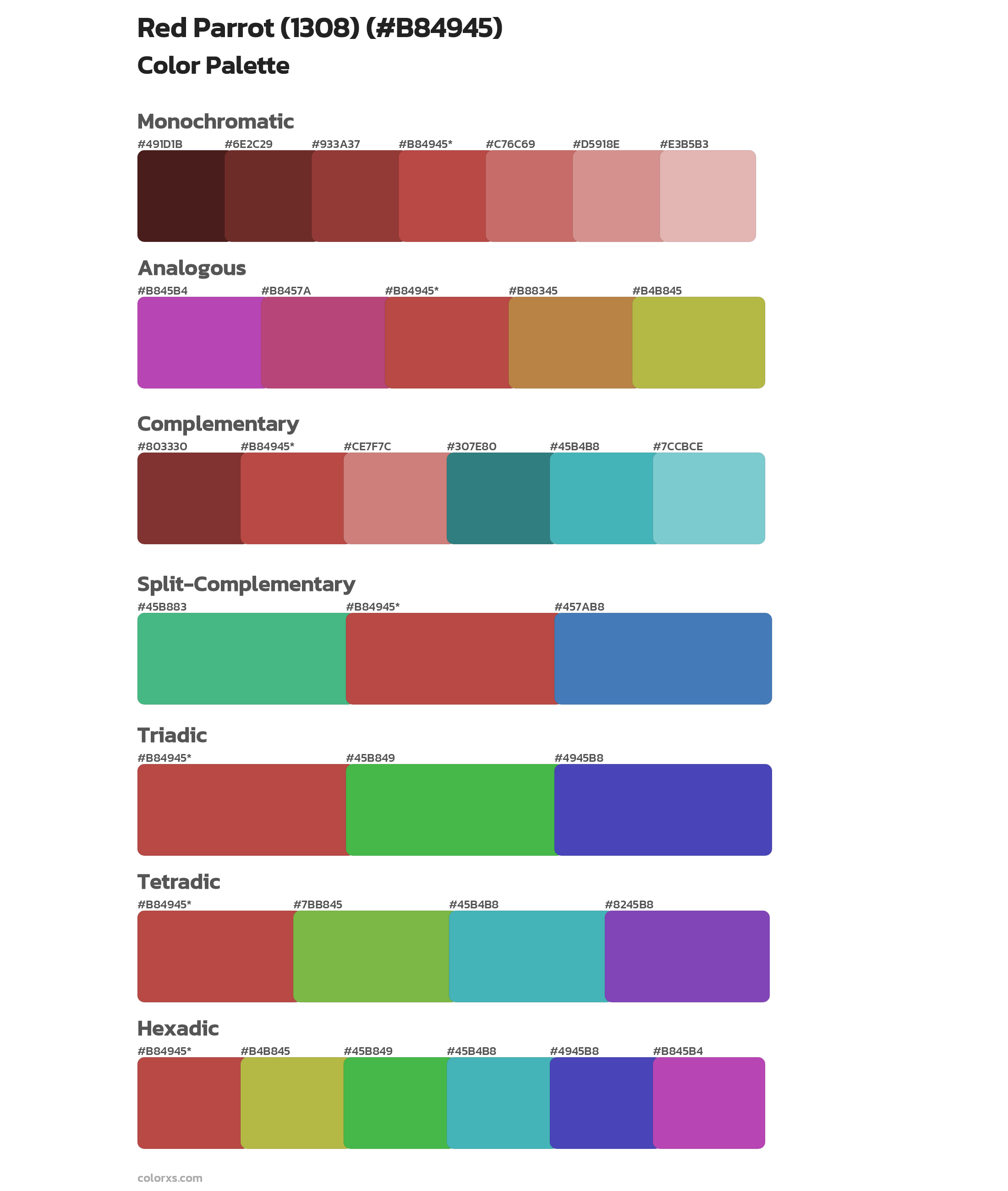 Red Parrot (1308) Color Scheme Palettes