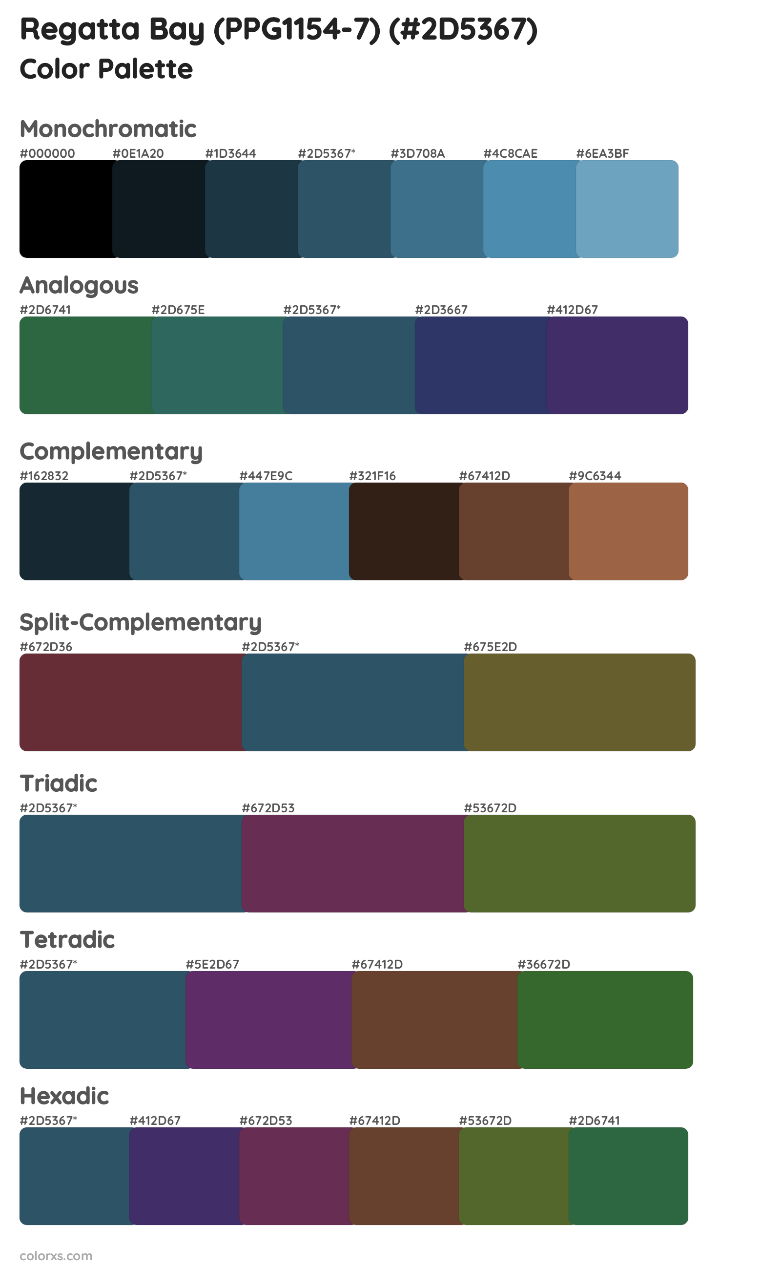 Regatta Bay (PPG1154-7) Color Scheme Palettes
