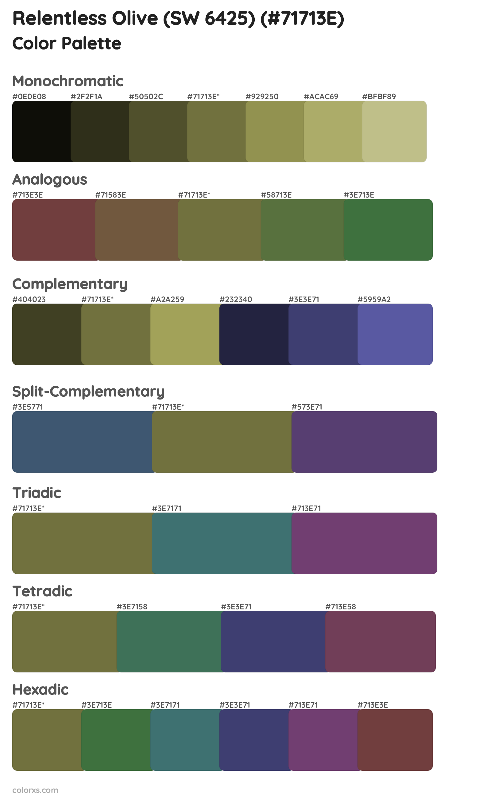 Relentless Olive (SW 6425) Color Scheme Palettes