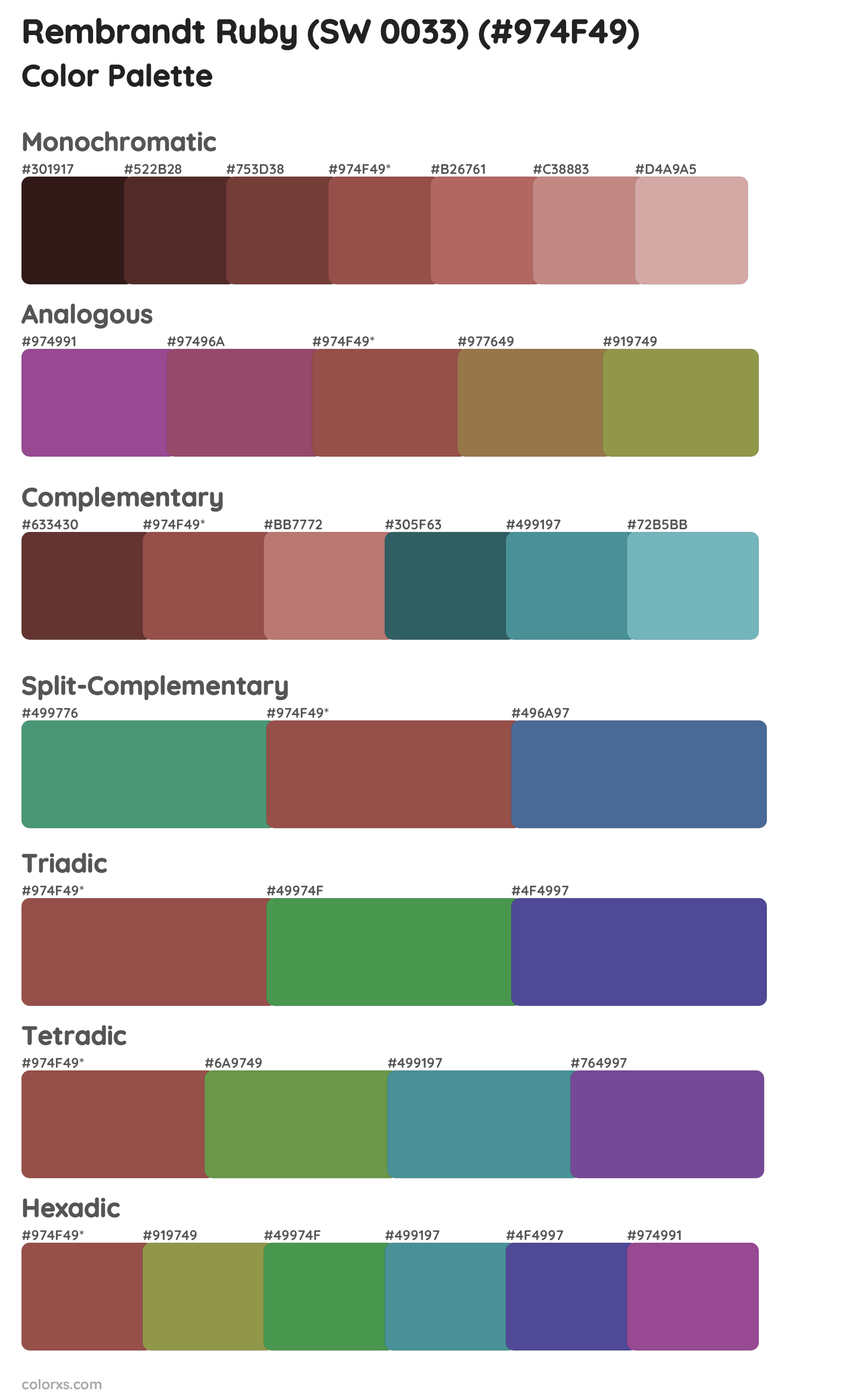 Rembrandt Ruby (SW 0033) Color Scheme Palettes