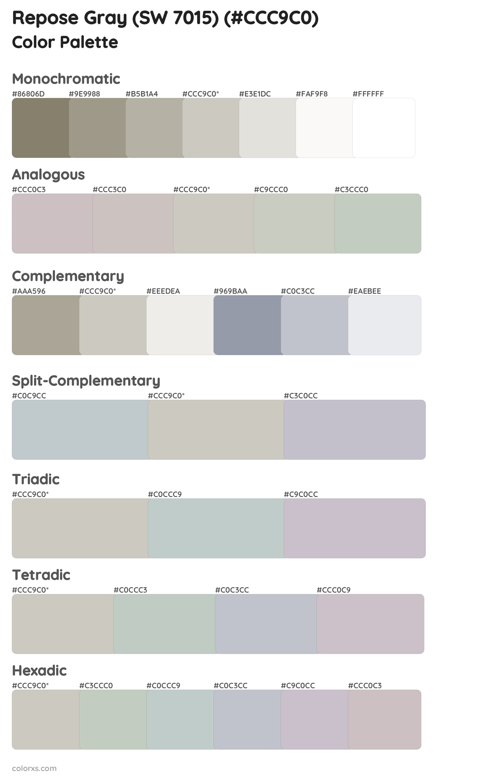 Repose Gray (SW 7015) Color Scheme Palettes