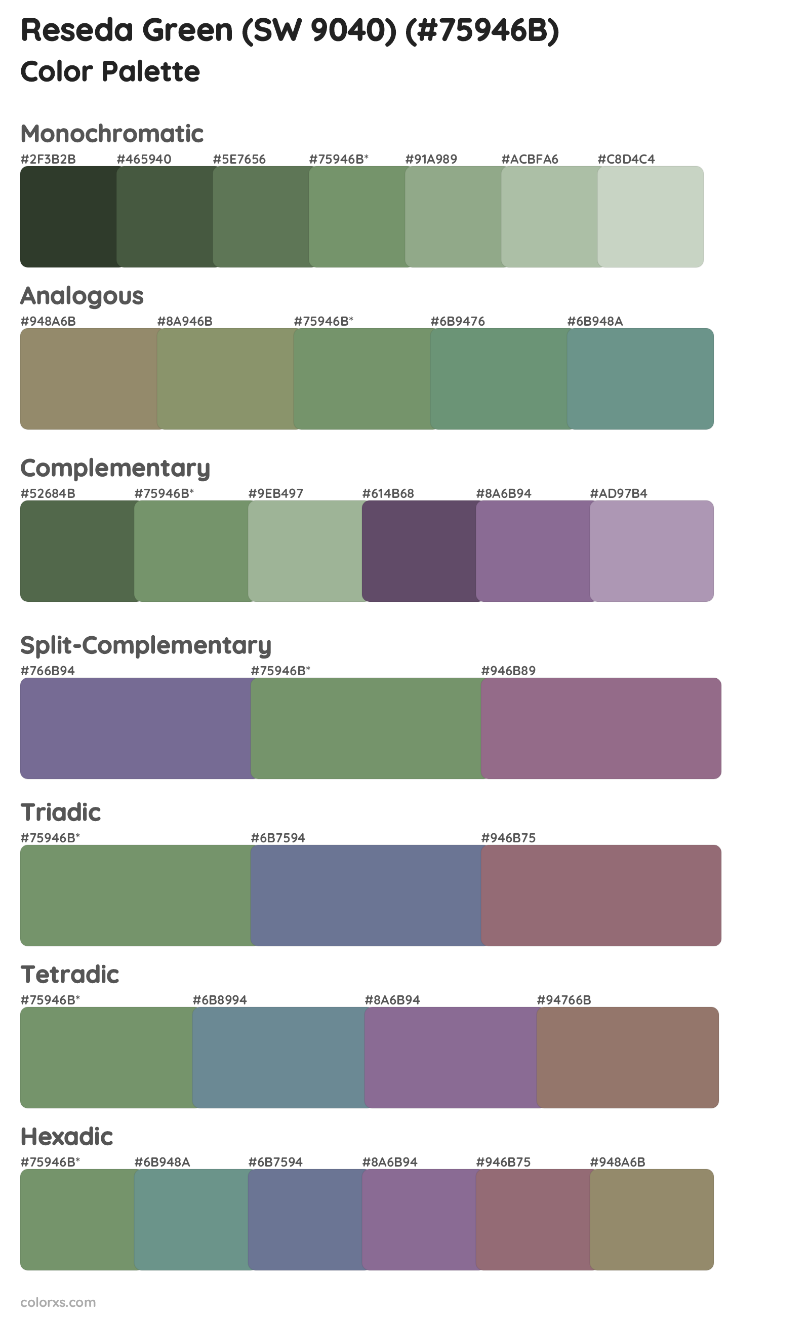 Reseda Green (SW 9040) Color Scheme Palettes