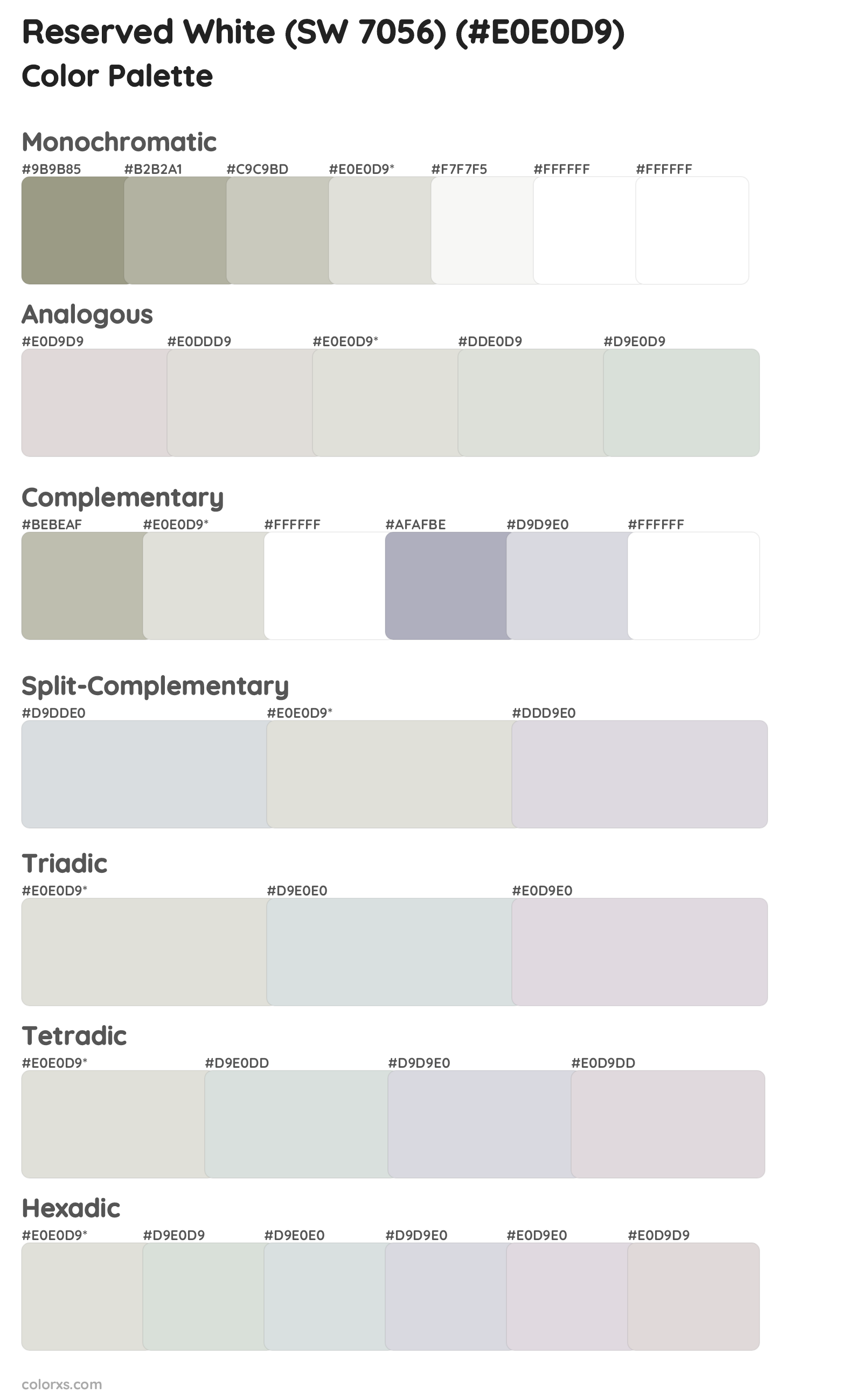 Reserved White (SW 7056) Color Scheme Palettes