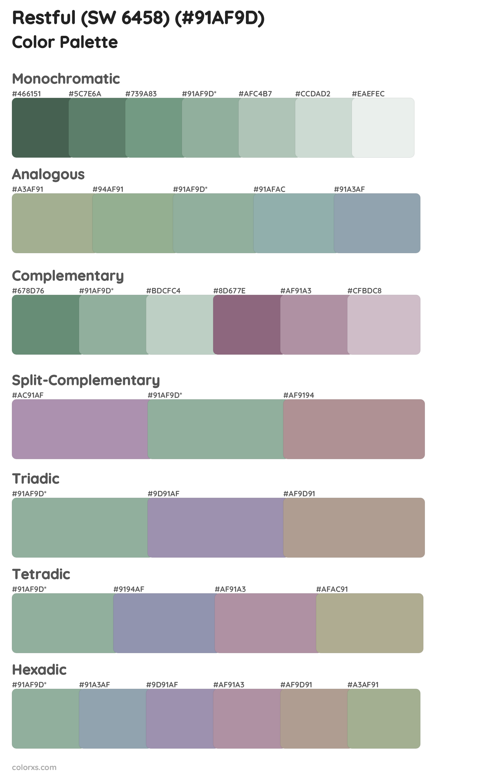 Restful (SW 6458) Color Scheme Palettes