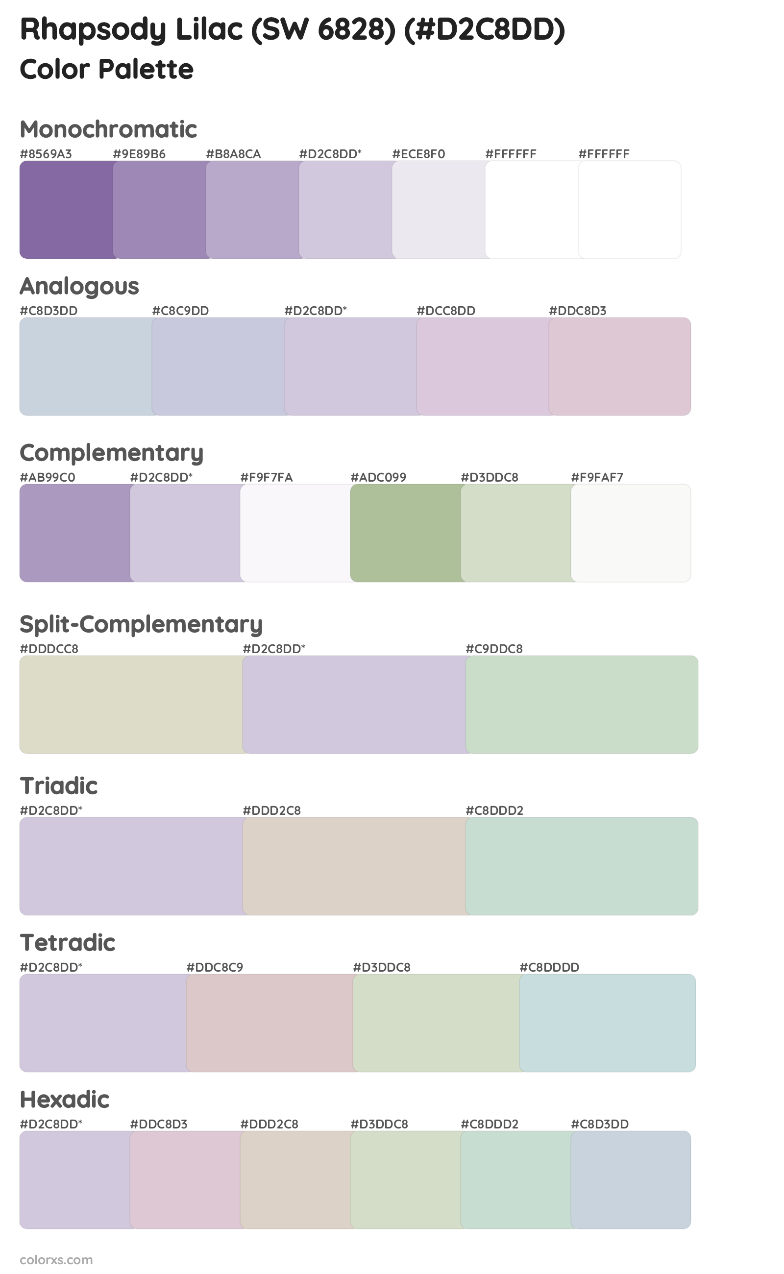 Rhapsody Lilac (SW 6828) Color Scheme Palettes
