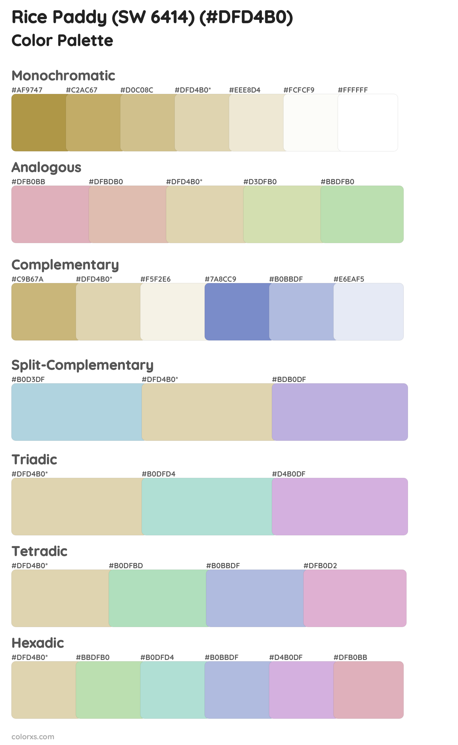 Rice Paddy (SW 6414) Color Scheme Palettes