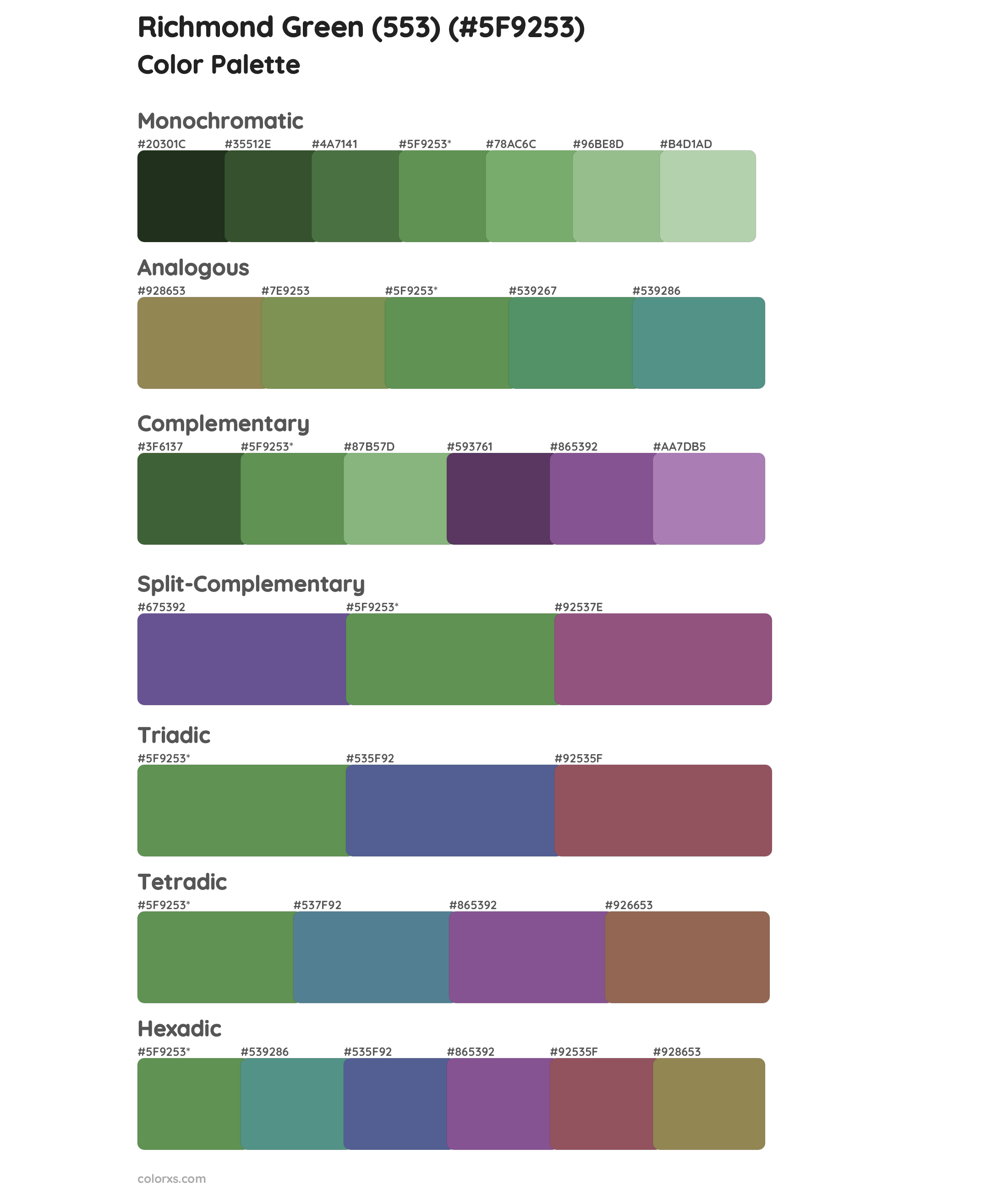 Richmond Green (553) Color Scheme Palettes