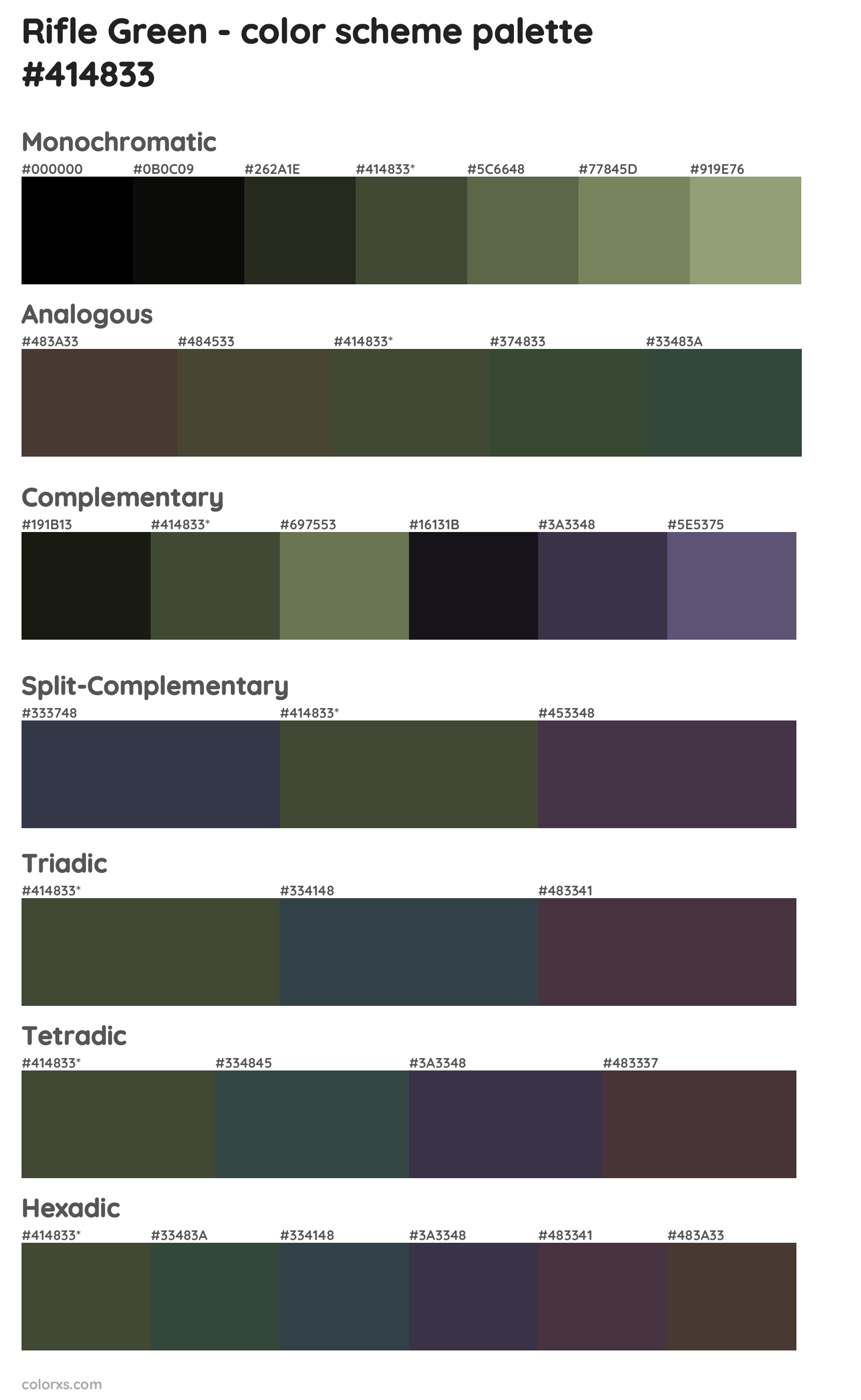 Rifle Green Color Scheme Palettes