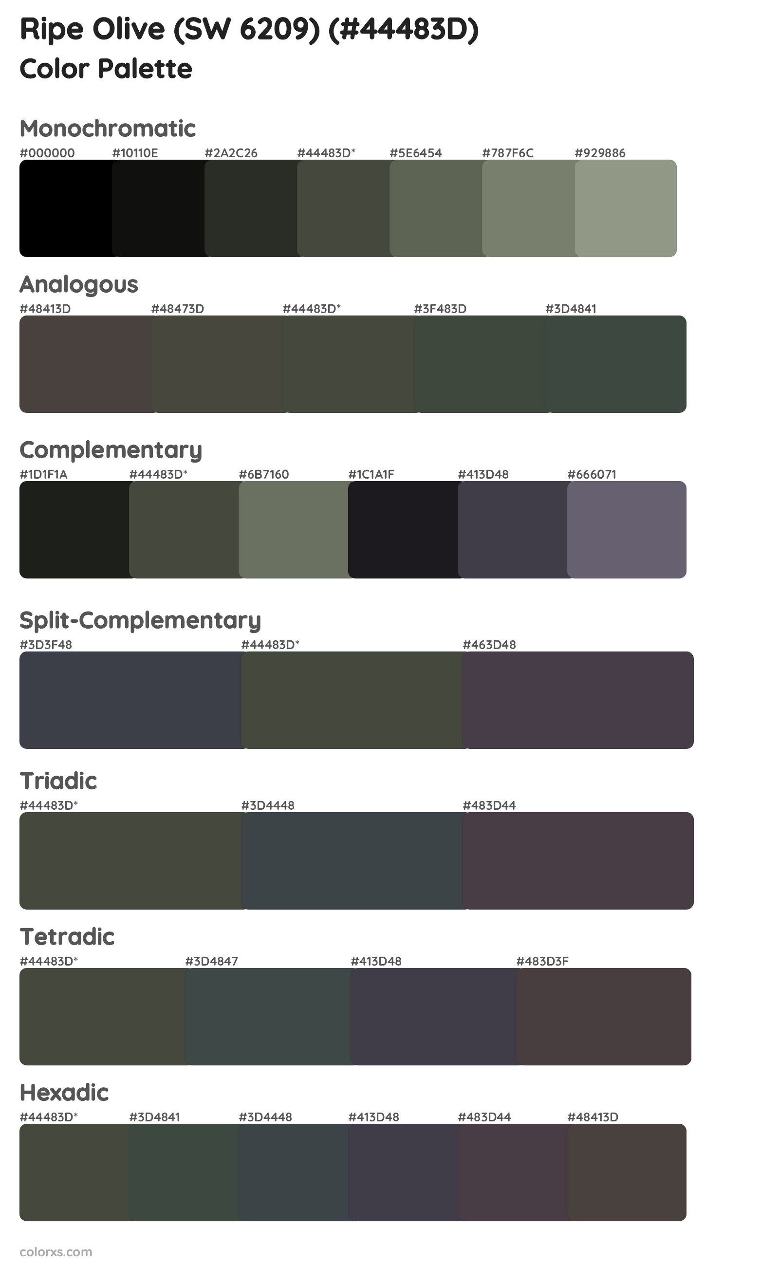 Ripe Olive (SW 6209) Color Scheme Palettes