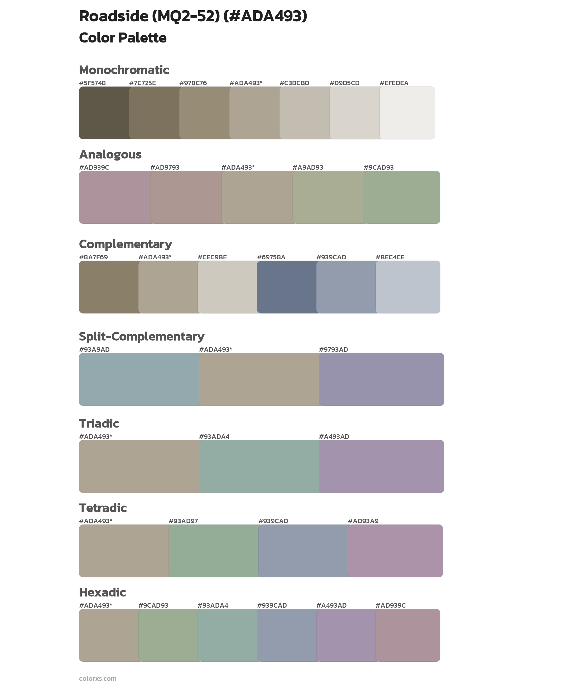 Roadside (MQ2-52) Color Scheme Palettes