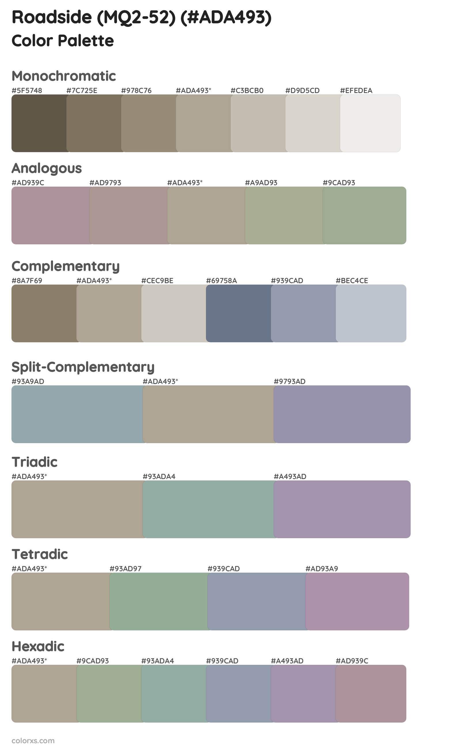 Roadside (MQ2-52) Color Scheme Palettes