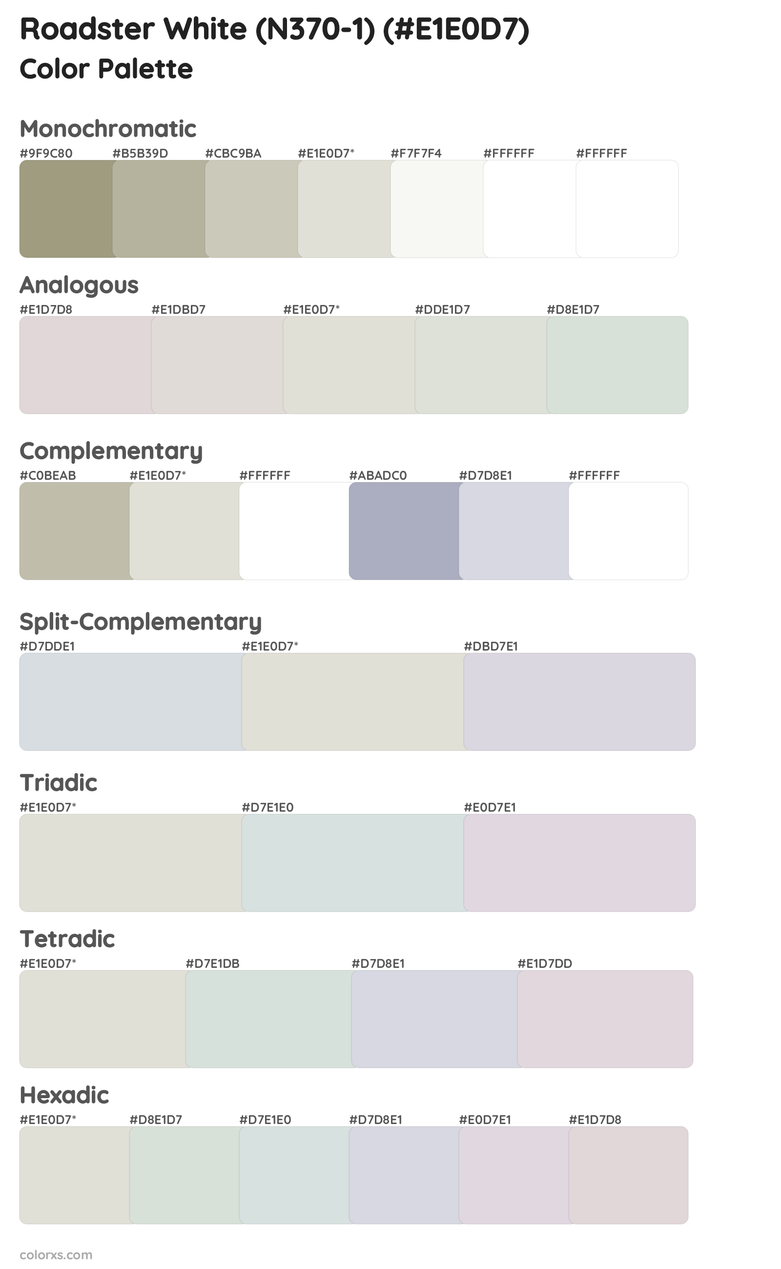 Roadster White (N370-1) Color Scheme Palettes