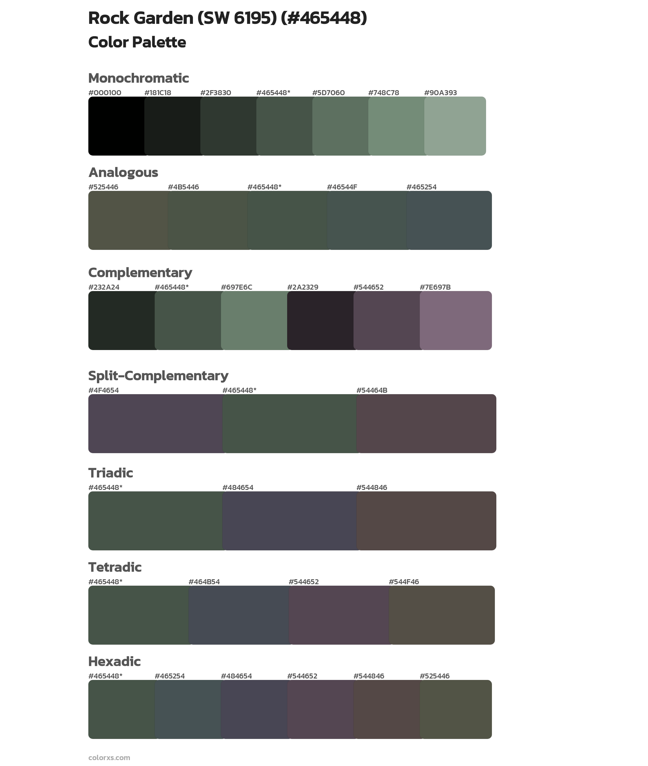 Rock Garden (SW 6195) Color Scheme Palettes