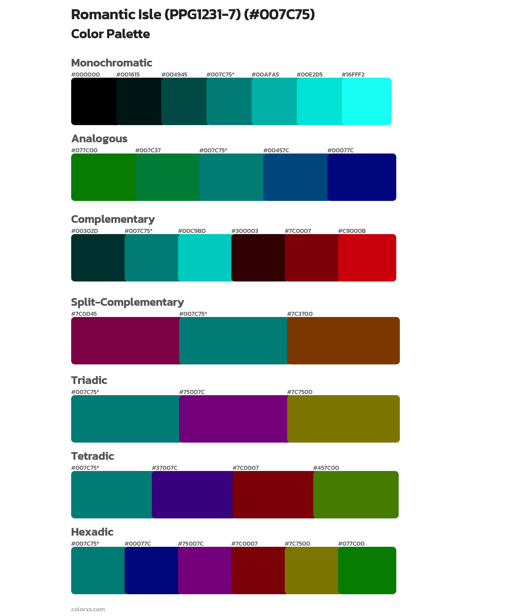 Romantic Isle (PPG1231-7) Color Scheme Palettes