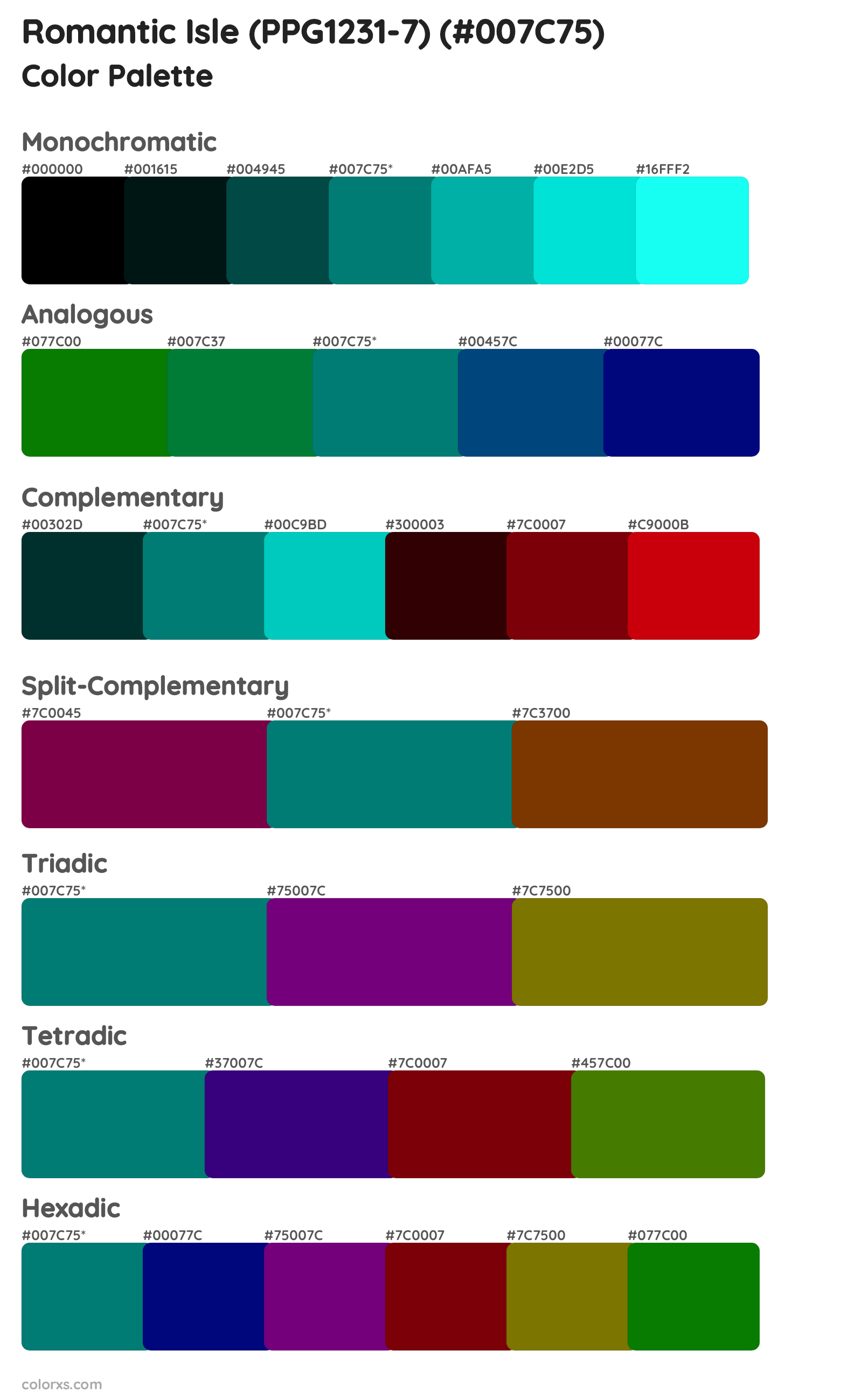 Romantic Isle (PPG1231-7) Color Scheme Palettes
