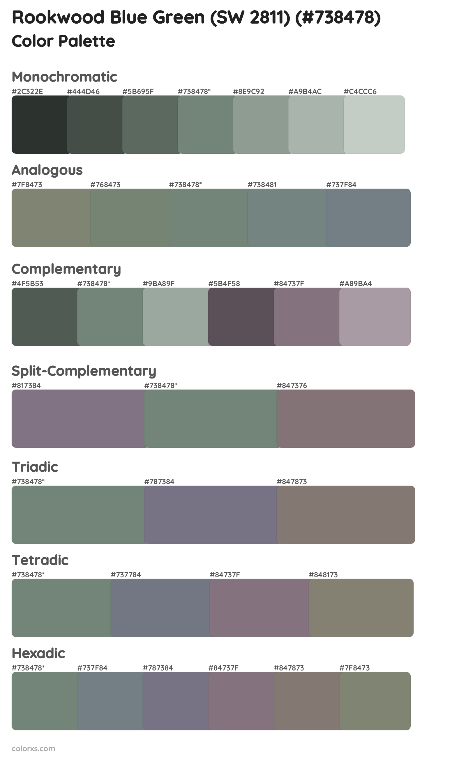 Rookwood Blue Green (SW 2811) Color Scheme Palettes