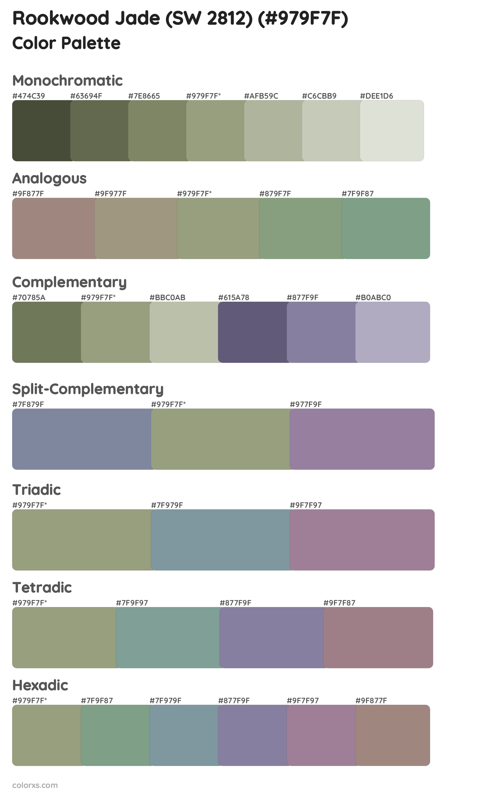 Rookwood Jade (SW 2812) Color Scheme Palettes