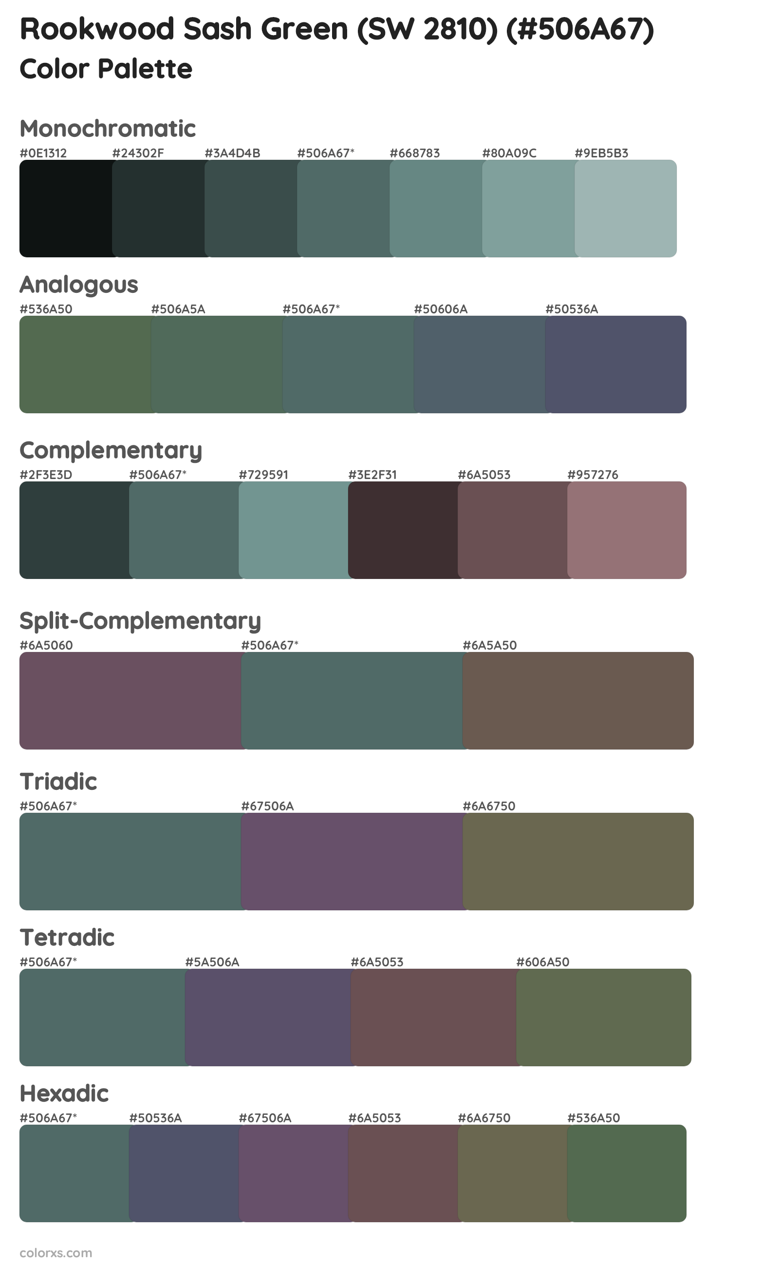 Rookwood Sash Green (SW 2810) Color Scheme Palettes