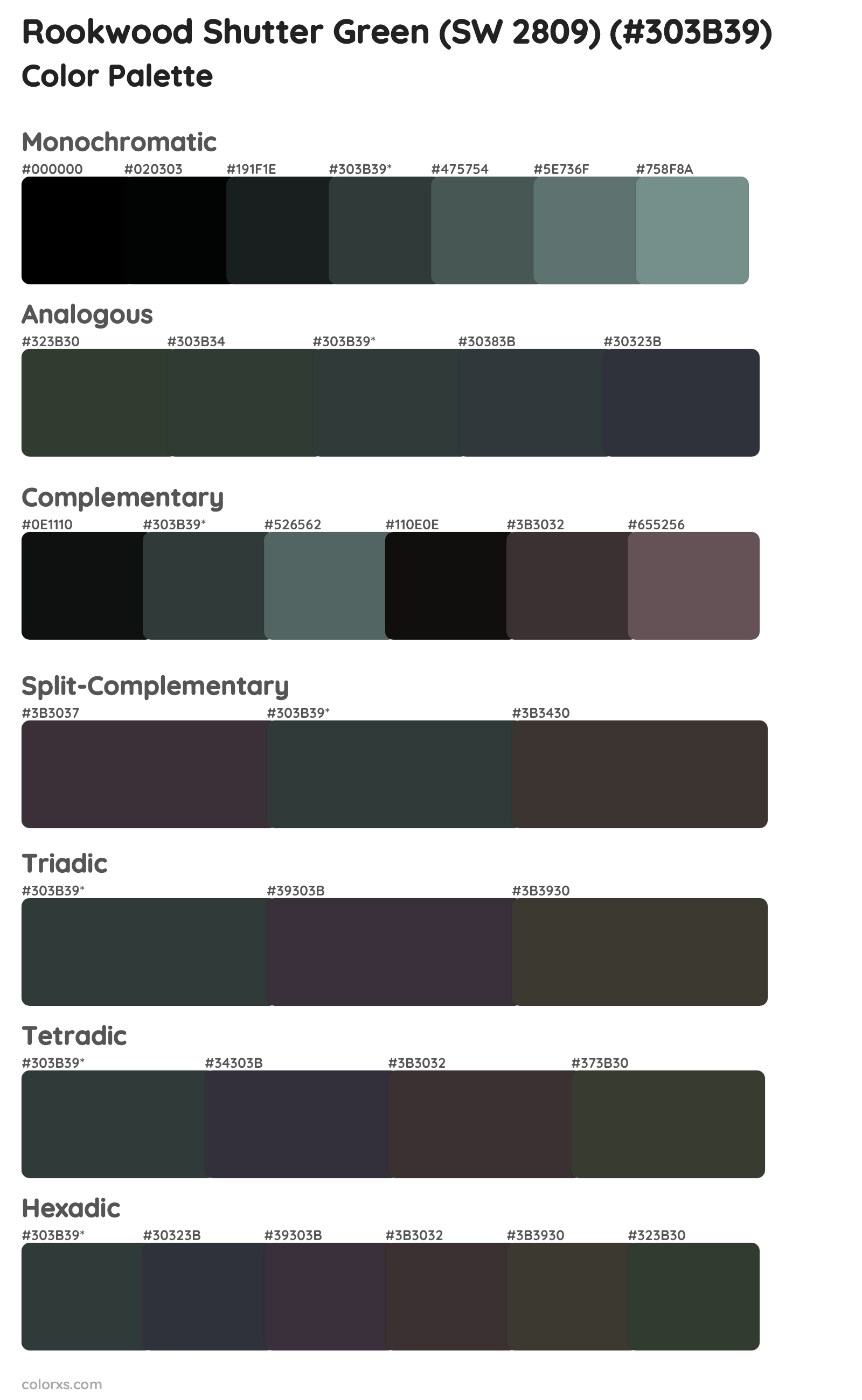 Rookwood Shutter Green (SW 2809) Color Scheme Palettes