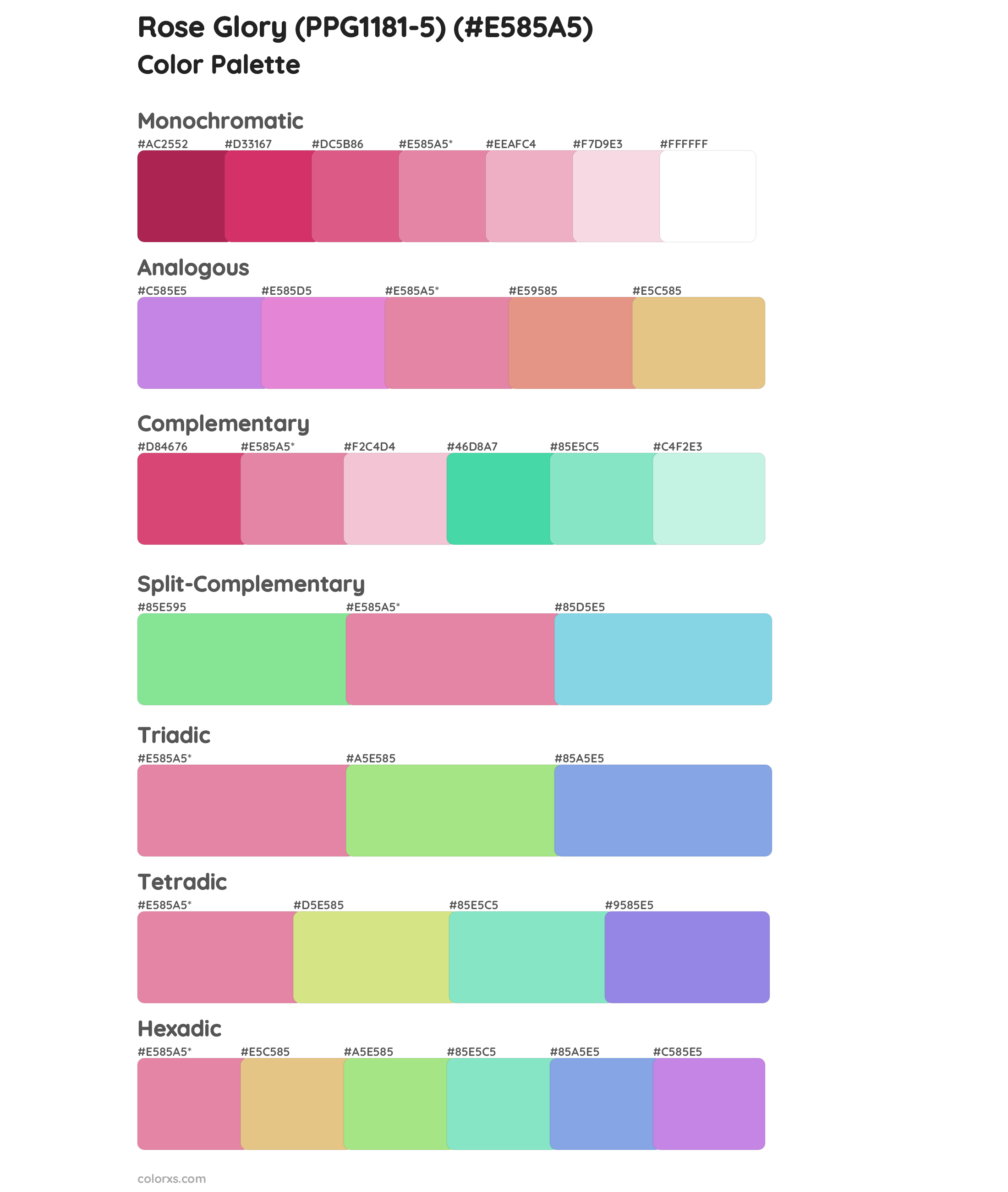 Rose Glory (PPG1181-5) Color Scheme Palettes
