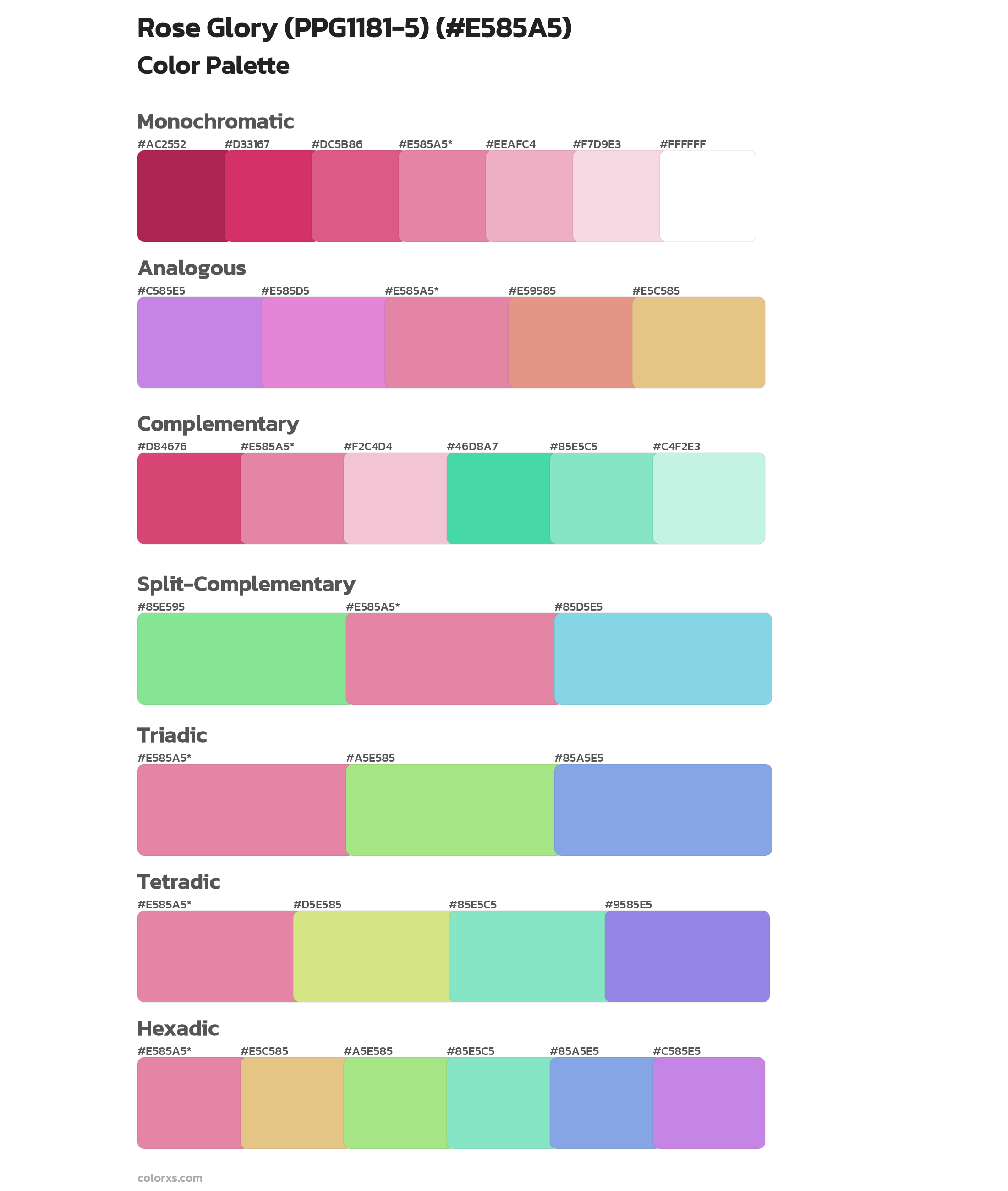 Rose Glory (PPG1181-5) Color Scheme Palettes