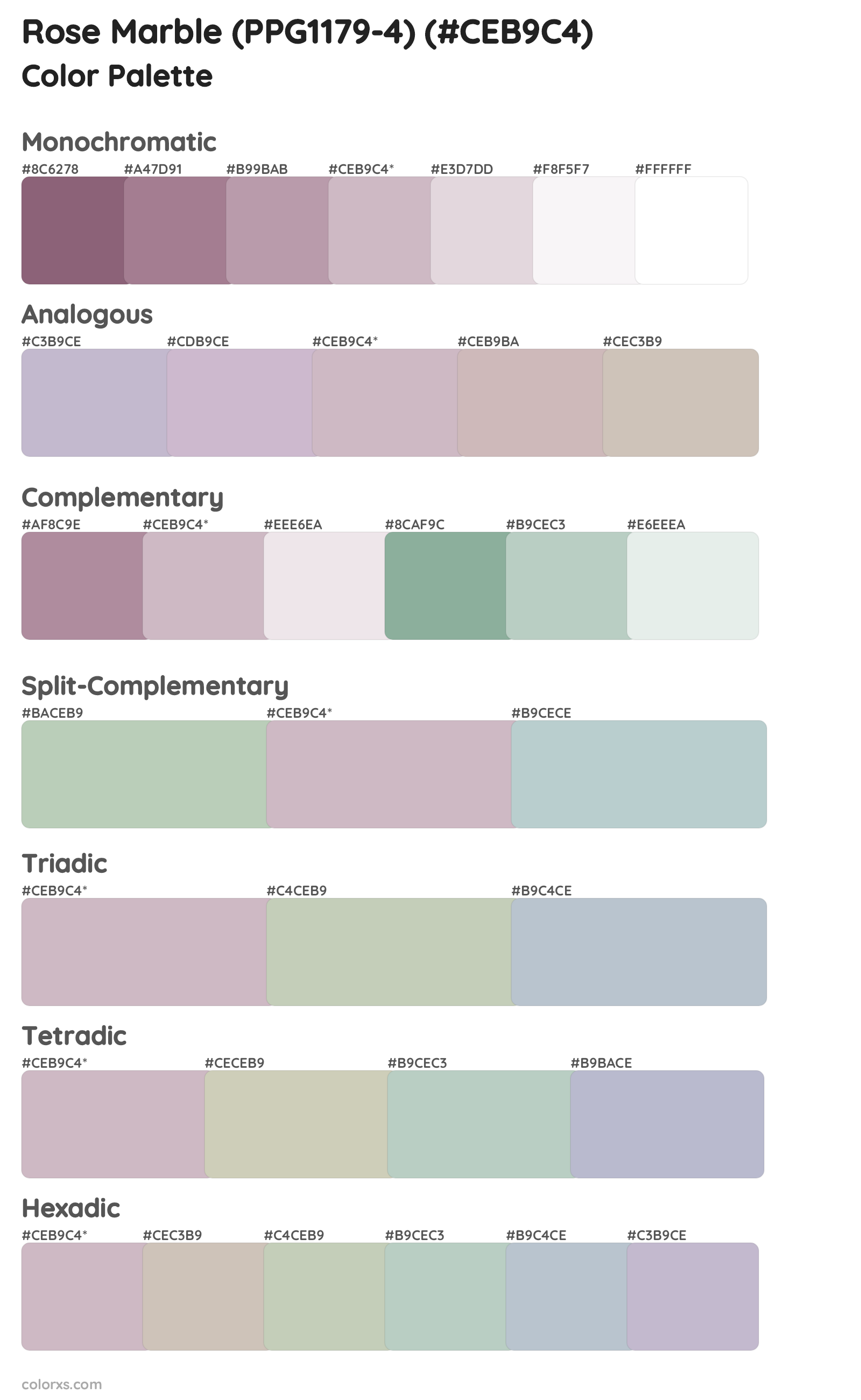 Rose Marble (PPG1179-4) Color Scheme Palettes