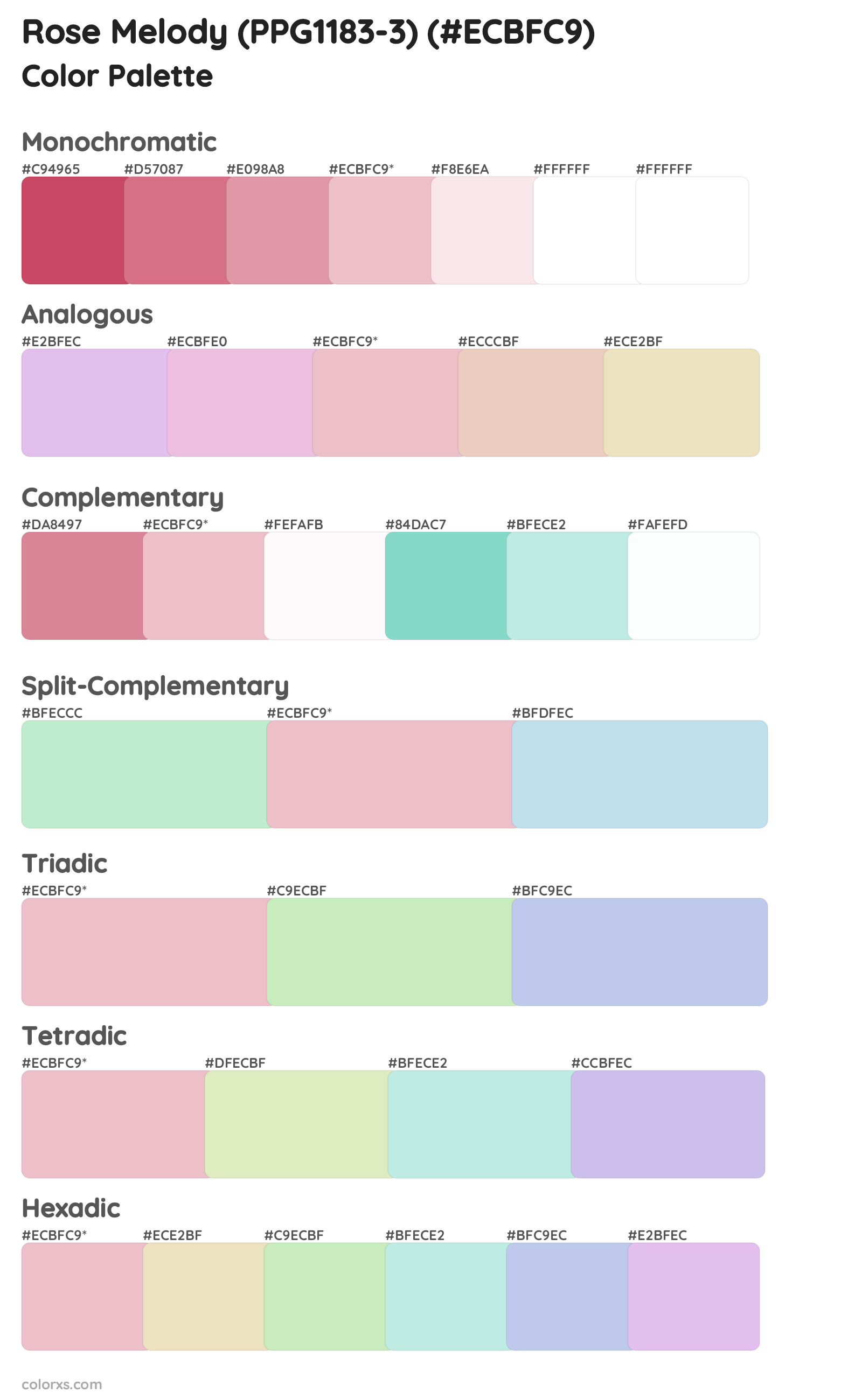 Rose Melody (PPG1183-3) Color Scheme Palettes