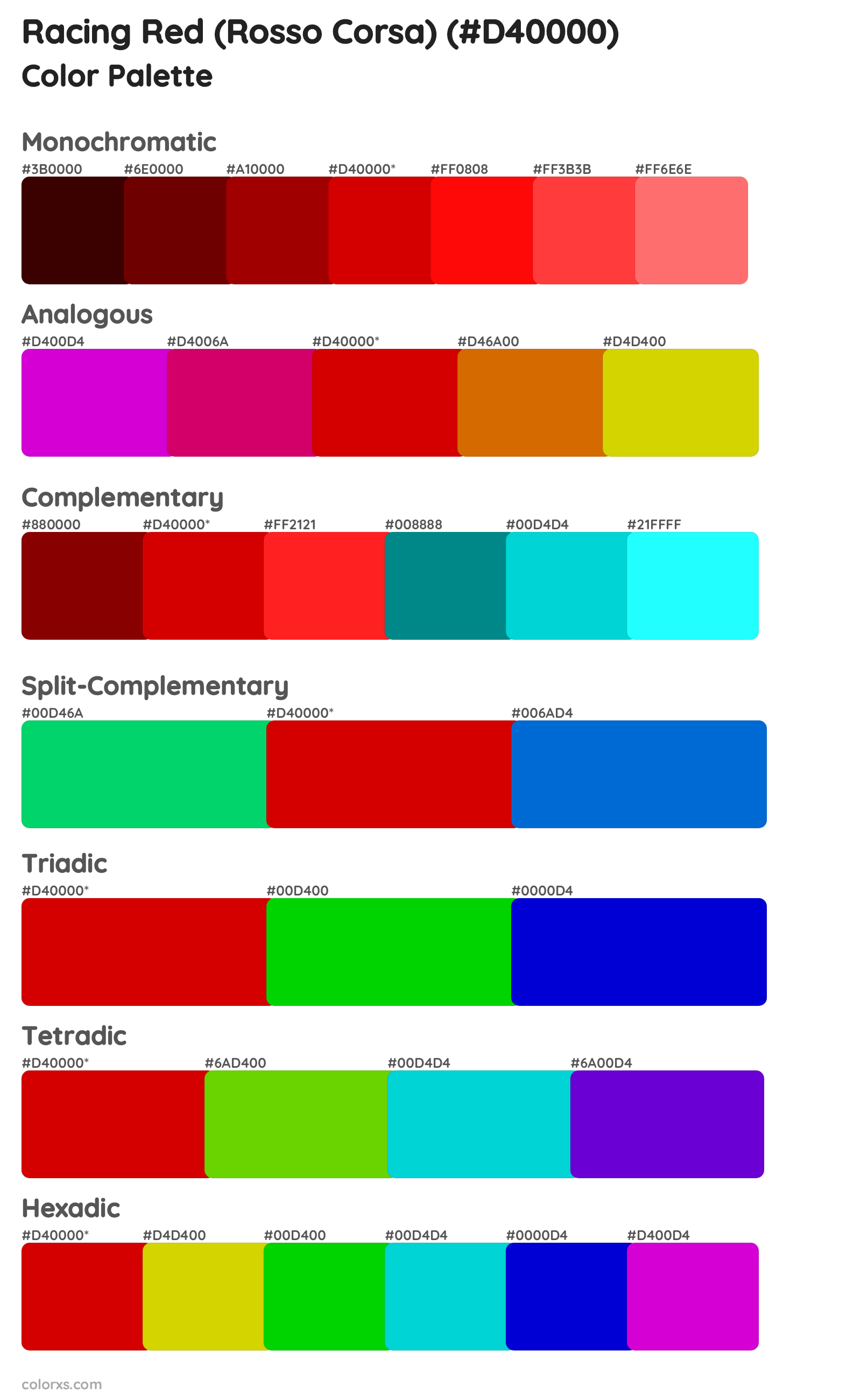 Racing Red (Rosso Corsa) Color Scheme Palettes
